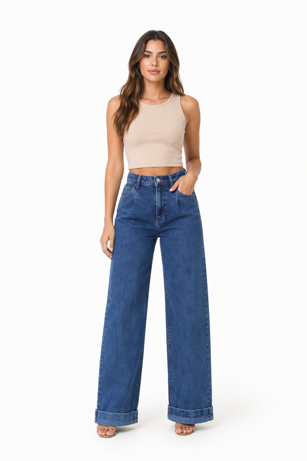 Calça Jeans D Bell Outlet Fashion Wide Leg Verona Azul