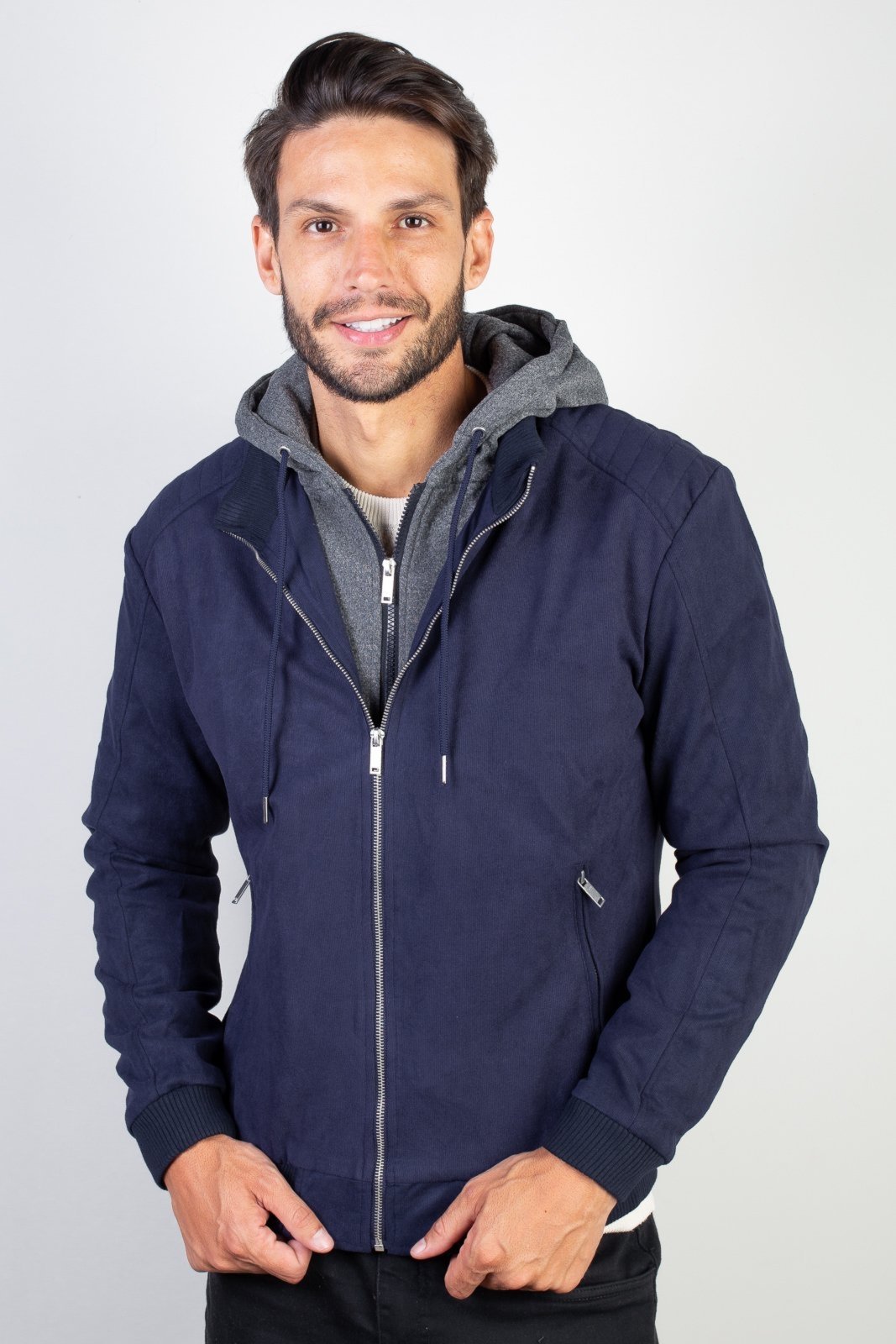 Jaqueta Enluaze Suede Capuz e Gola Moletom Removível 91391 – Azul Marinho