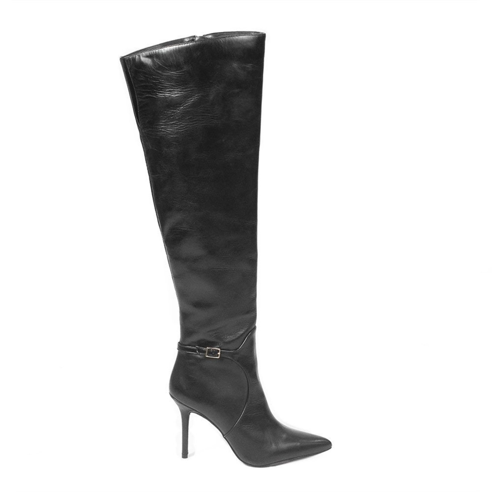 Bota Zatta Over The Knee Bico Fino Couro Julia Preta
