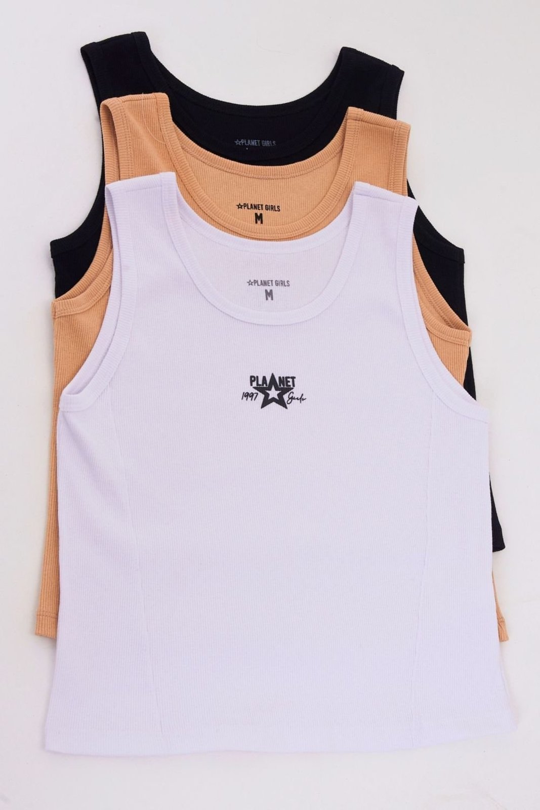 Kit 3 Regatas Cropped Logomarca Diversa Planet Girls Sortido