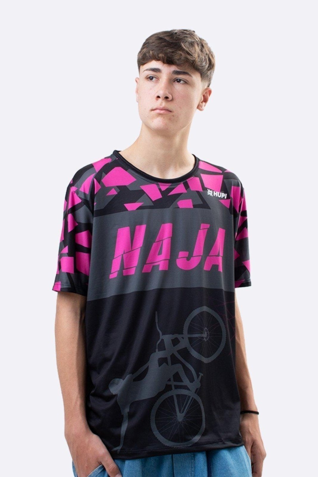 Camiseta Masculina HUPI Bike Naja Preto/ Pink Preto