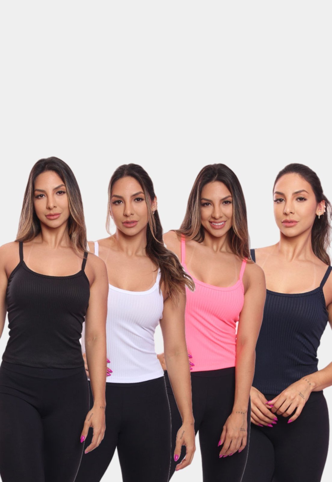 Kit 4 Regatas de Alcinha Canelada Feminina Lisa Blusa Blusinha Básica Treino Academia