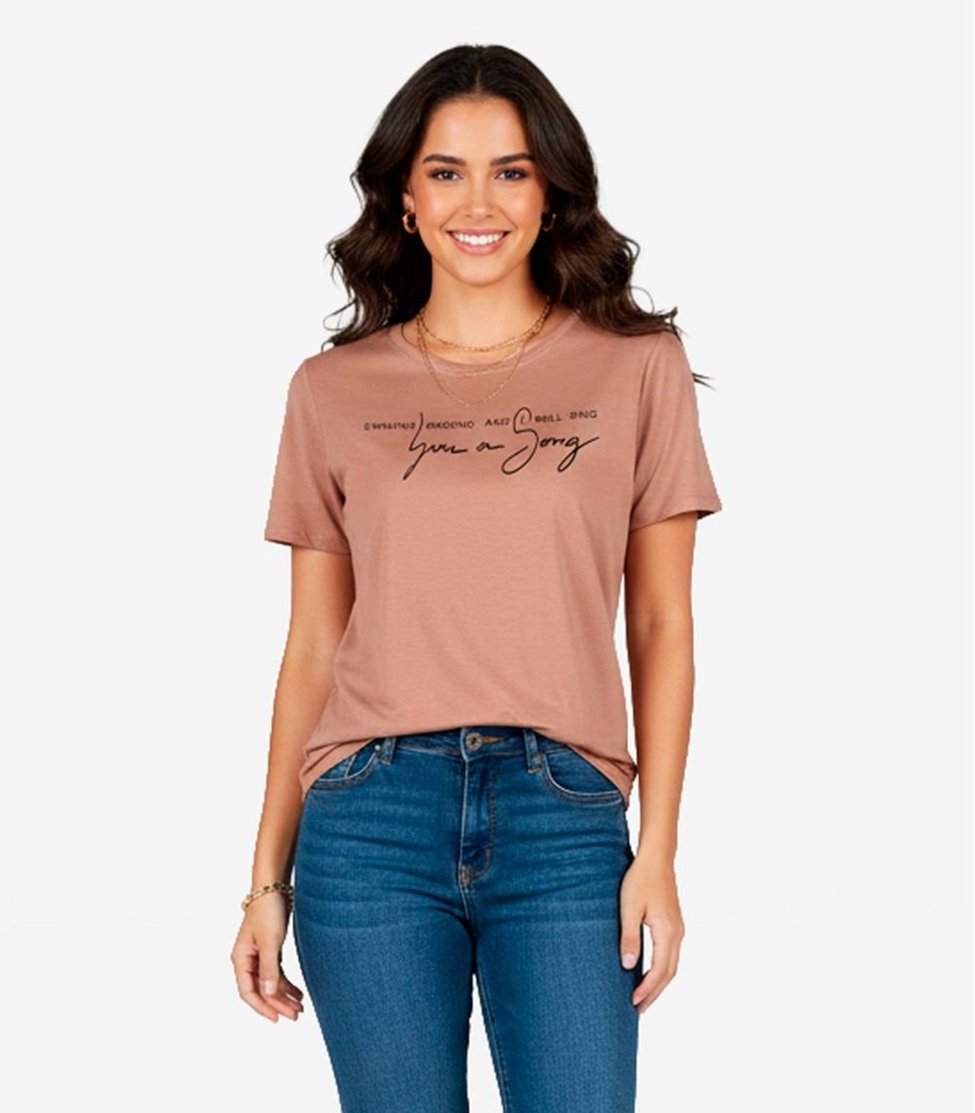 Vista 2 Blusa Feminina Em Viscotricot Infinita Cor marrom INFINITA COR marrom