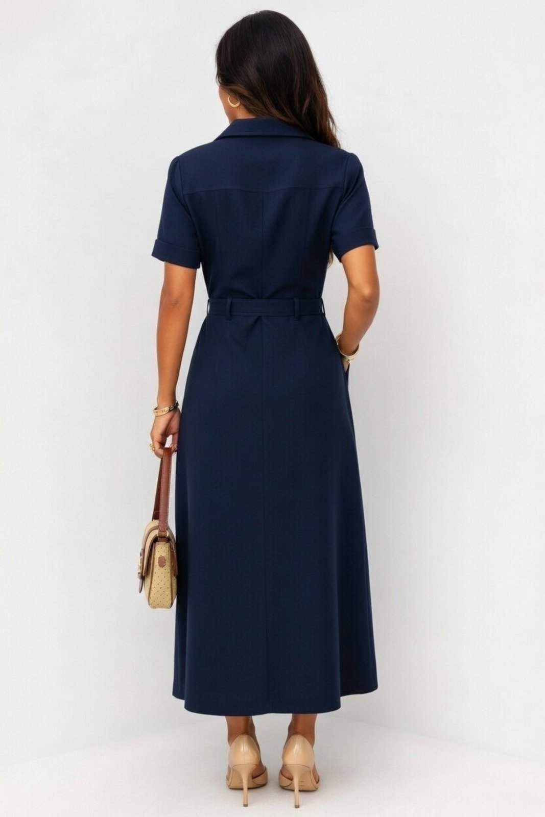 Vista 3 Vestido Longo D Bell Outlet Fashion Bolso Cinto Forrado preto preto