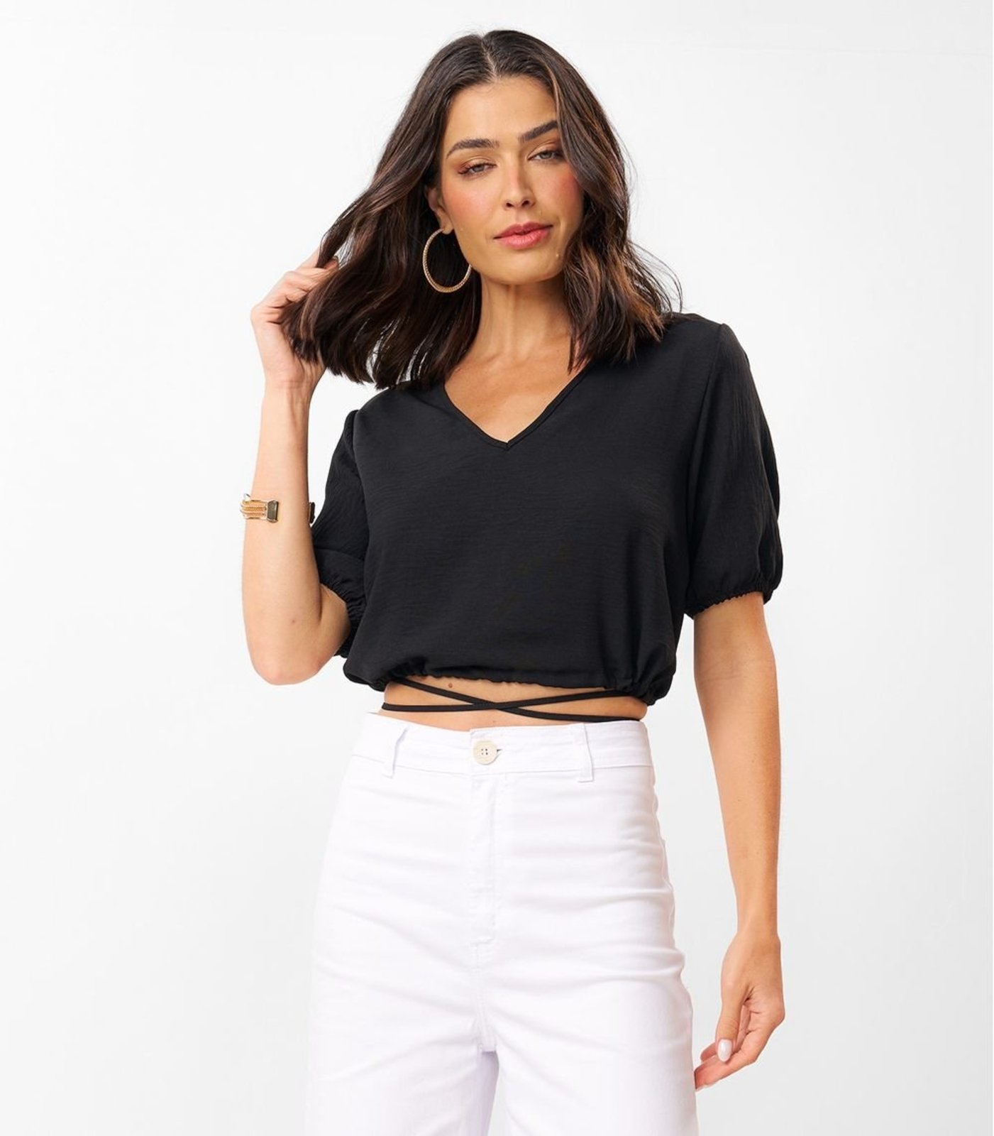 Vista 3 Blusa Cropped Feminina Decote V Rovitex bege Rovitex bege