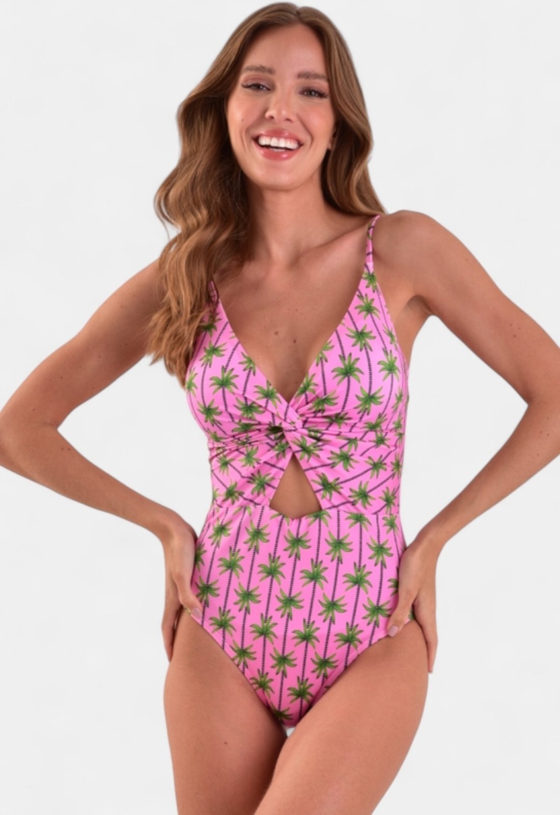 Maiô Areia Branca Baly Transpassado Coqueiro Rosa