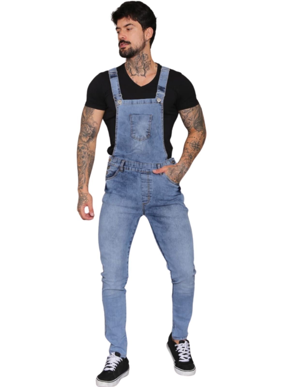 Macacão Azul Manchado Sarja Masculino Alleppo Jeans