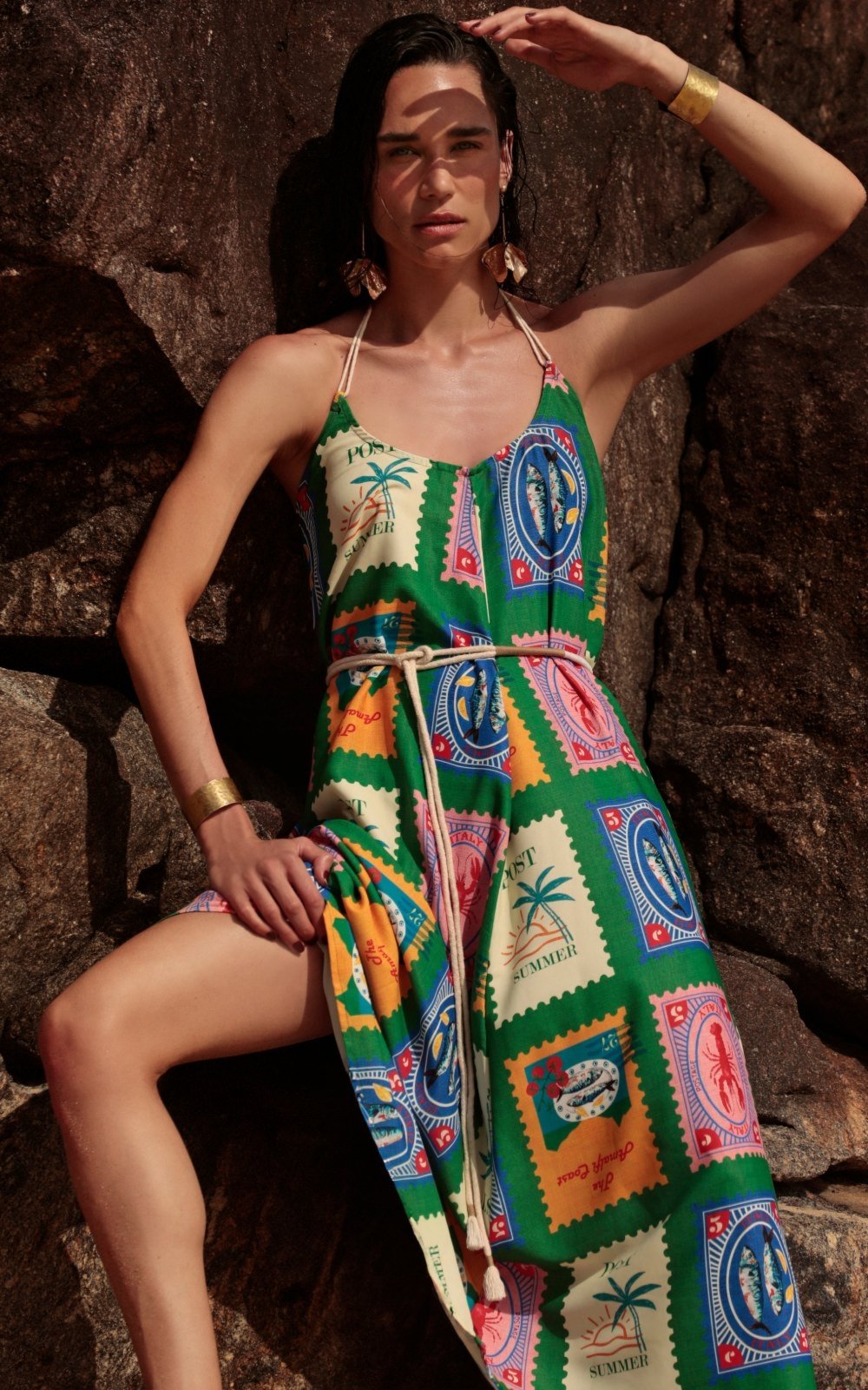 Vestido Midi Ombro Detalhe Crepe Além Mar SP1485BQ