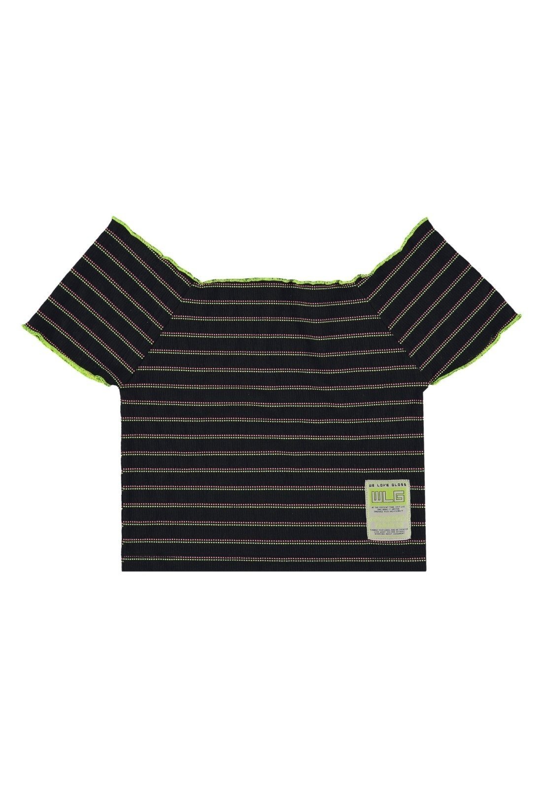 Vista 3 Infantil - Top Cropped Juvenil em Malha Lastex Gloss preto Gloss preto