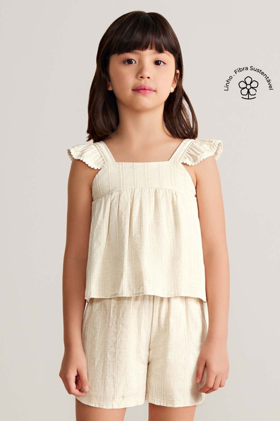 Infantil - Conjunto Menina Linho Com Renda Colorittá Bege