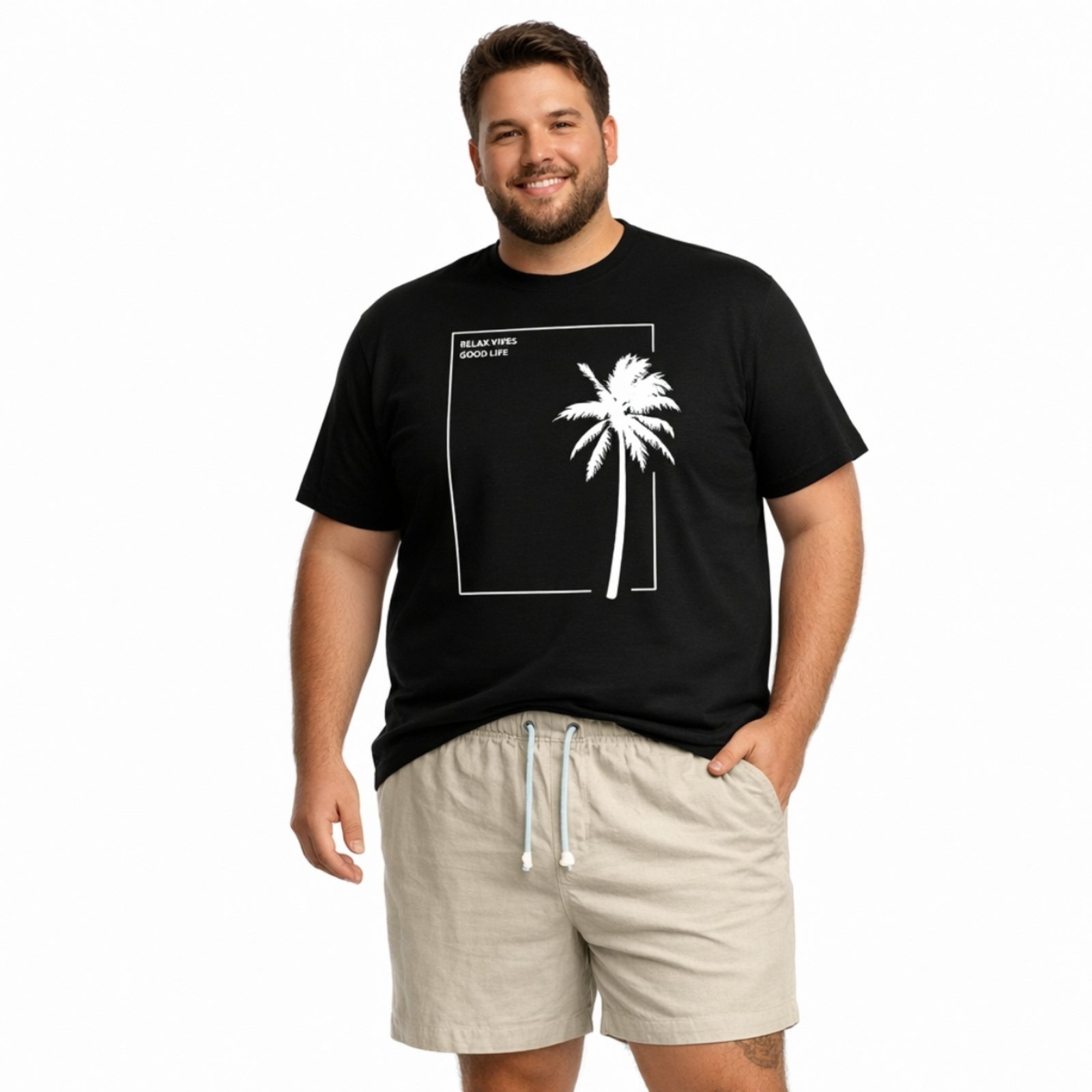 Conjunto Camiseta e Short Linho Plus Size Premium Bermuda Masculina Moda Praia Luxo