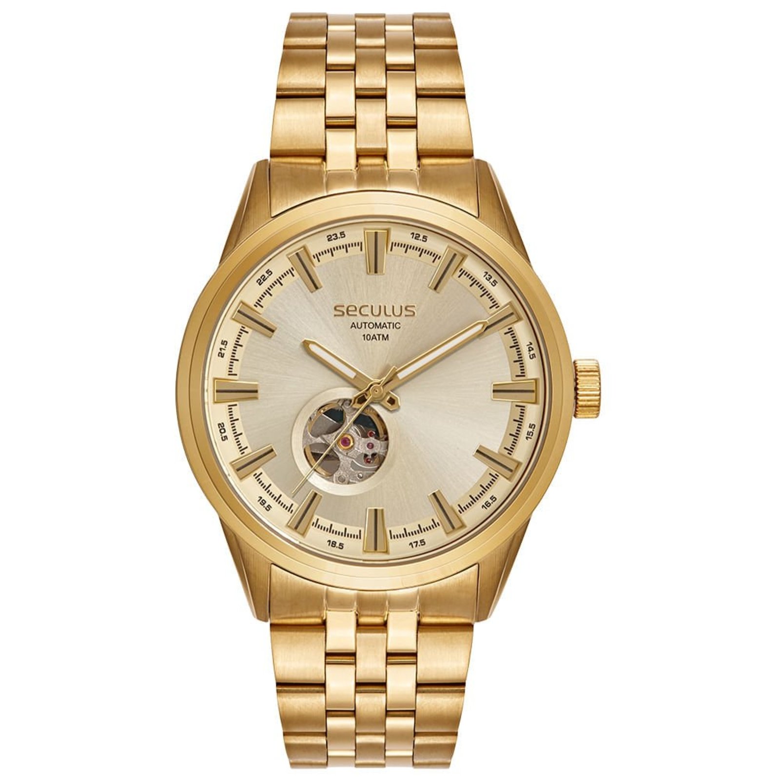 Vista 2 Relógio Masculino Aço Champagne Automático Seculus dourado champagne Seculus dourado champagne