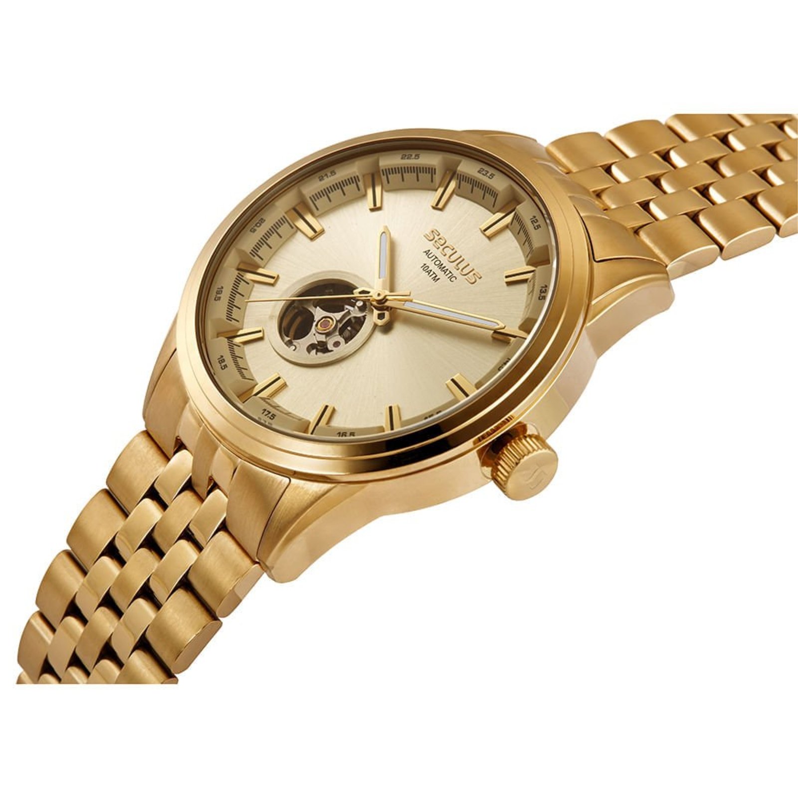 Vista 3 Relógio Masculino Aço Champagne Automático Seculus dourado champagne Seculus dourado champagne