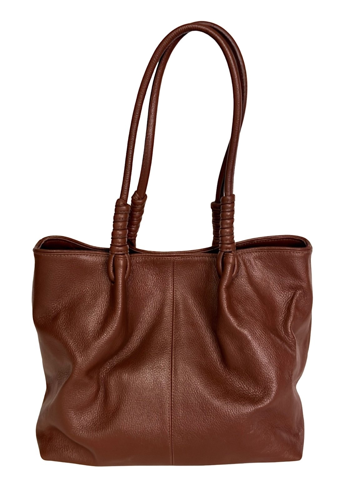 Bolsa Tote Bag em Couro Legítimo Marrom. Sacola com Alça de Amarração Artesanal