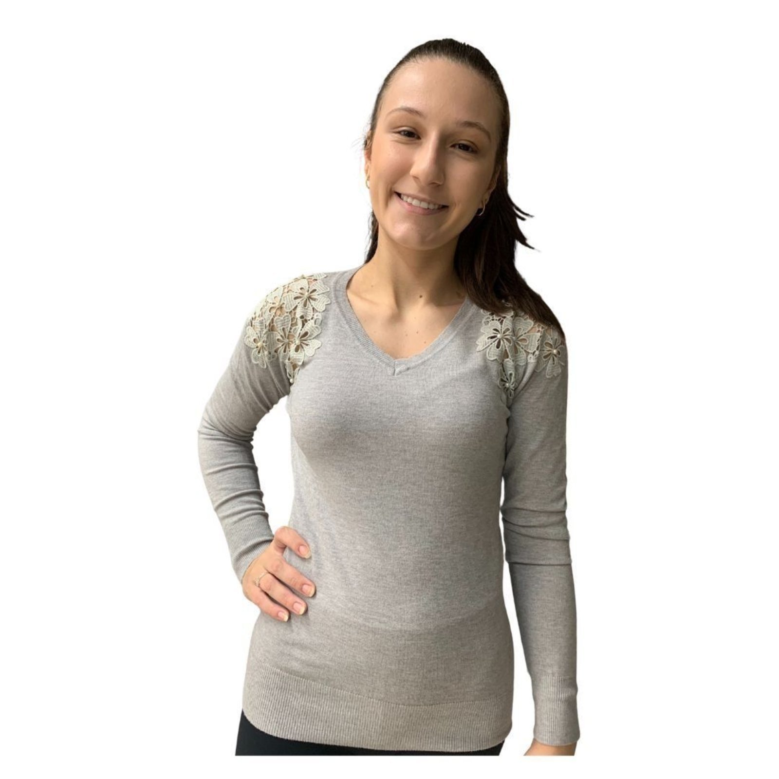 Blusa Alpelo Feminina Modal Bordada Cinza 4171 - Cinza - alpelo
