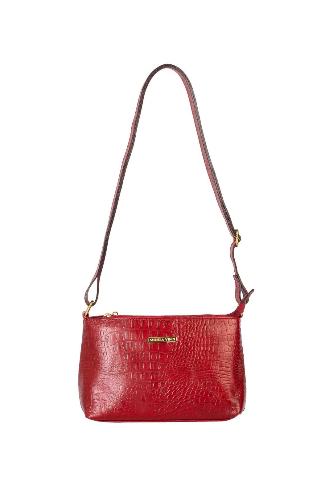 Vista 2 Bolsa pequena transversal de couro croco Iris Andrea Vinci azul Andrea Vinci azul