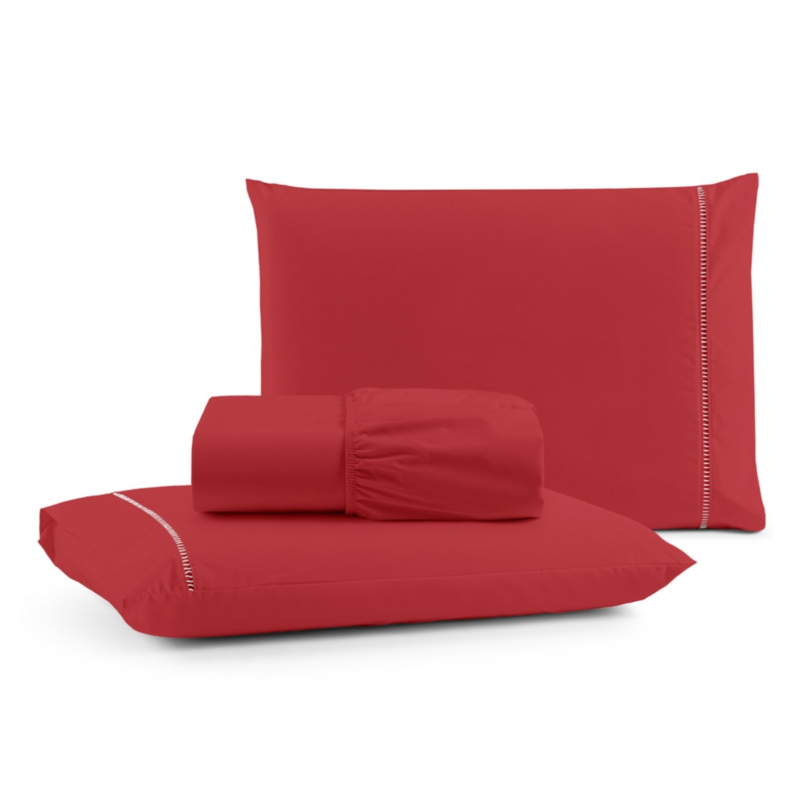 Jogo Cama Lençol Casa Scarpa Bali Queen Percal 180 Fios Algodão Ponto Palito 3 Peças - Vermelho