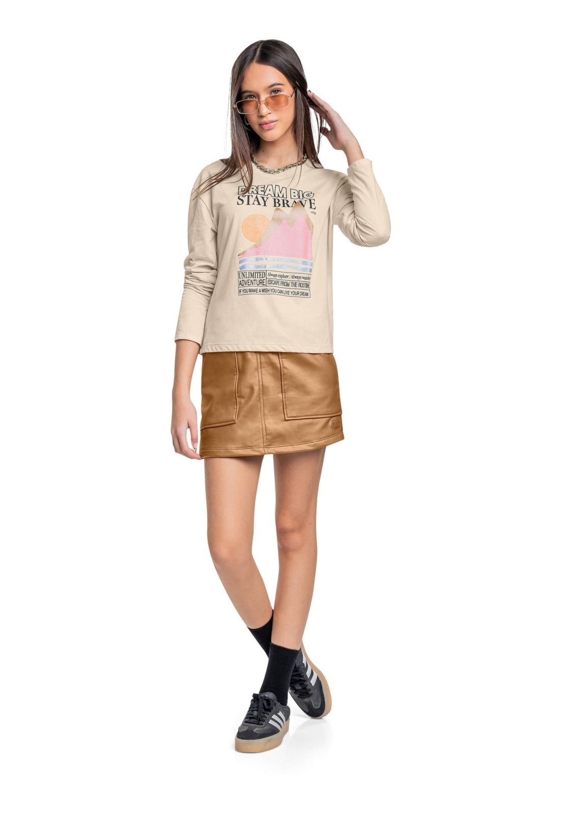 Infantil - Blusa Manga Longa Juvenil em Meia Malha Gloss Bege