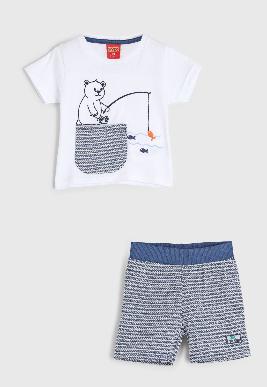 Infantil - Conjunto Curto Kyly Ursinho Branco e Azul