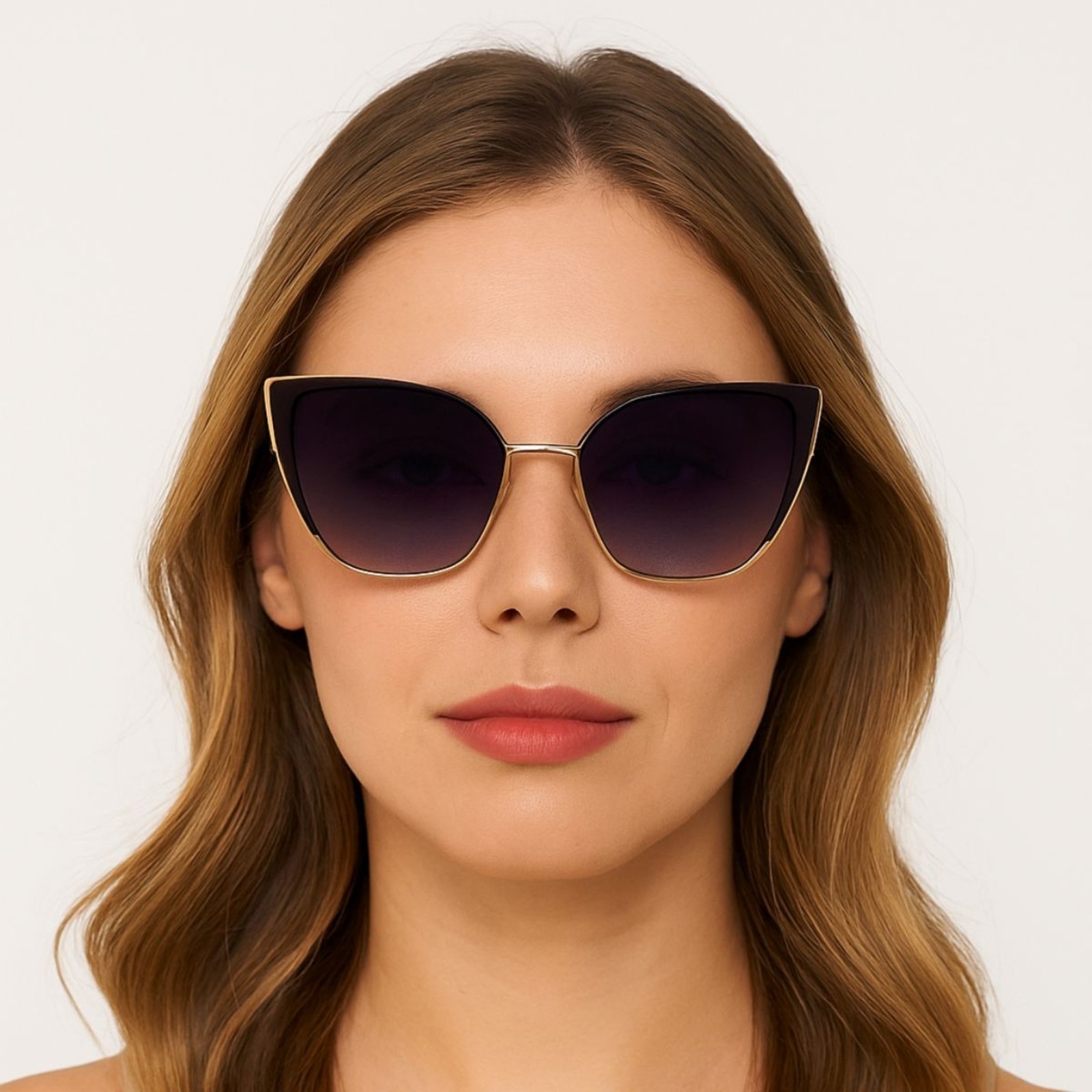 Óculos de Sol FMF Feminino Borboleta Dourado com Lente Roxa Degradê – Estilo e Proteção UV Roxo