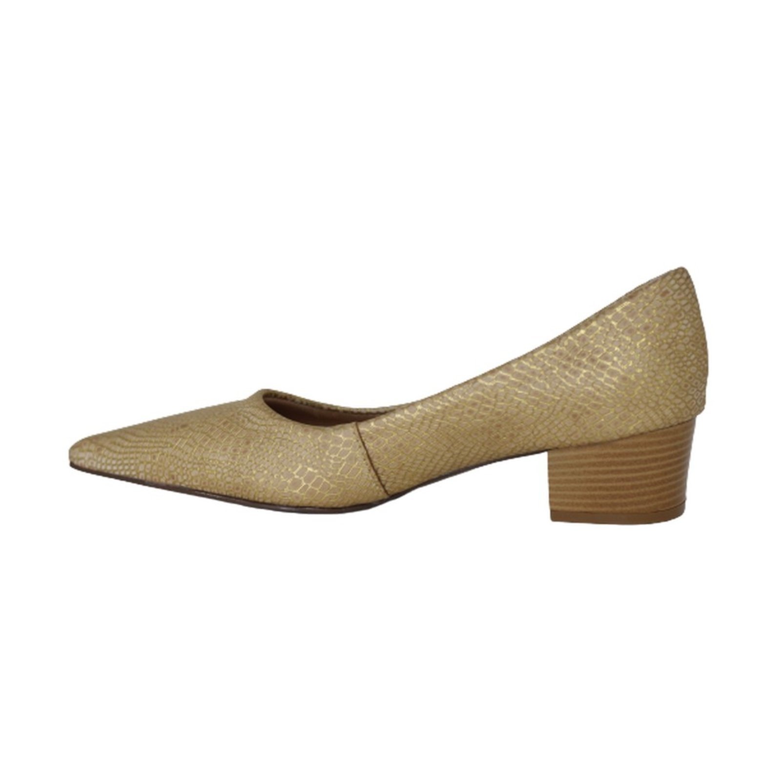 Vista 3 Scarpin Bico Fino em Couro Salto Grosso 4 CM Dourado Spinelli amarelo Spinelli amarelo