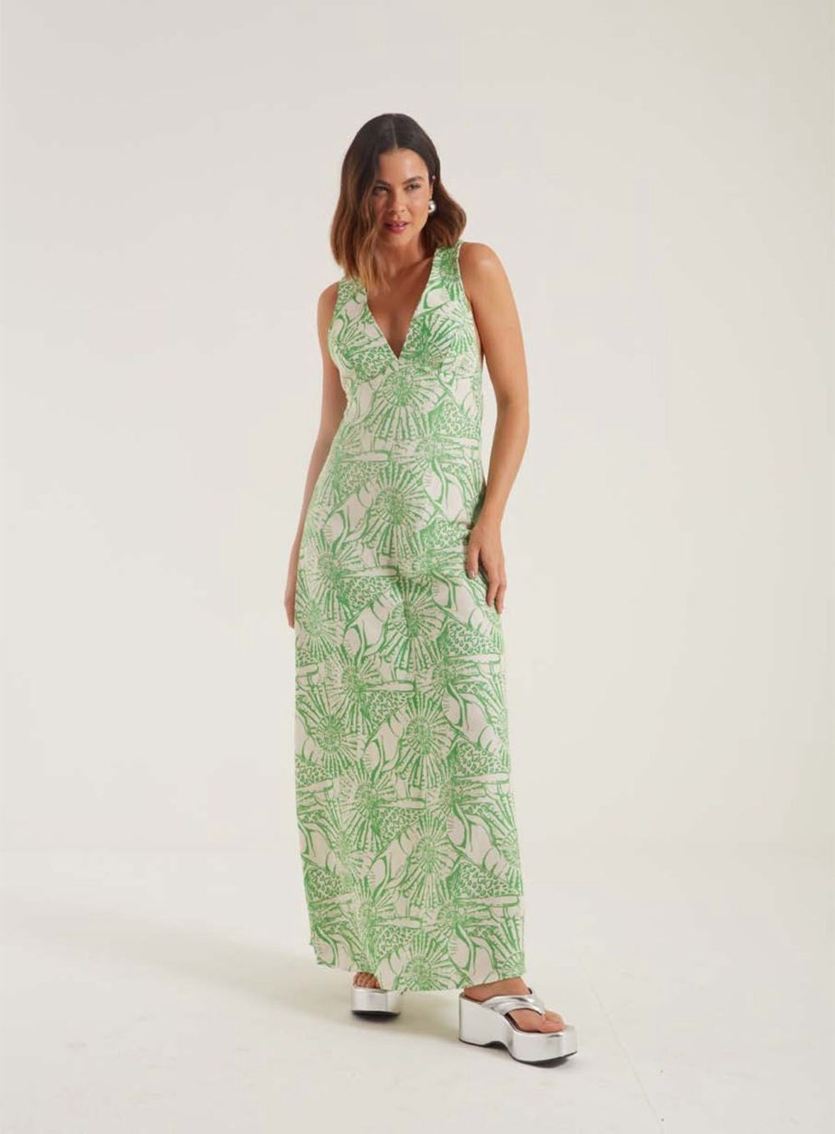 Vista 2 Vestido Linho Estampado Triton Triton verde