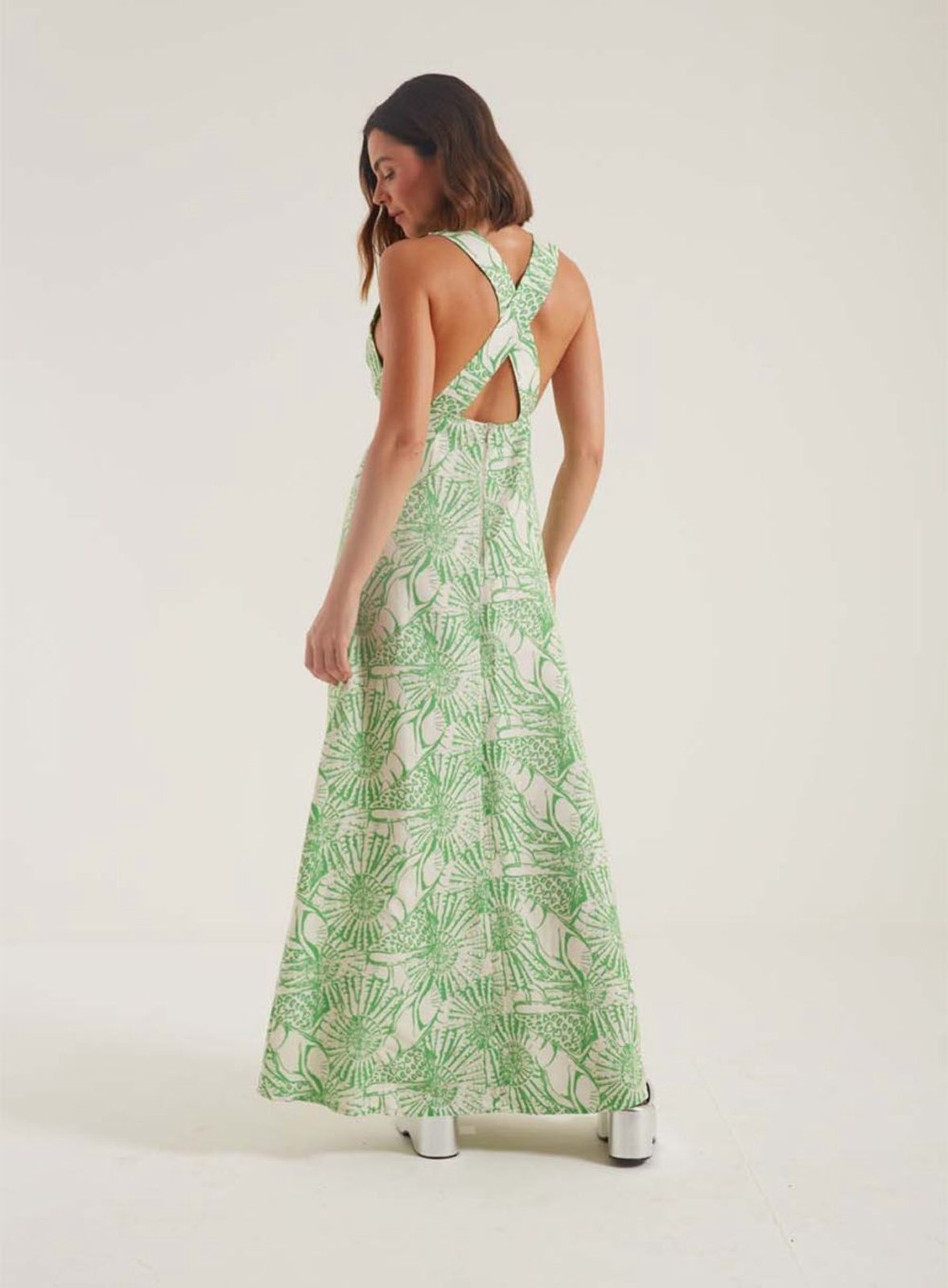 Vista 3 Vestido Linho Estampado Triton Triton verde