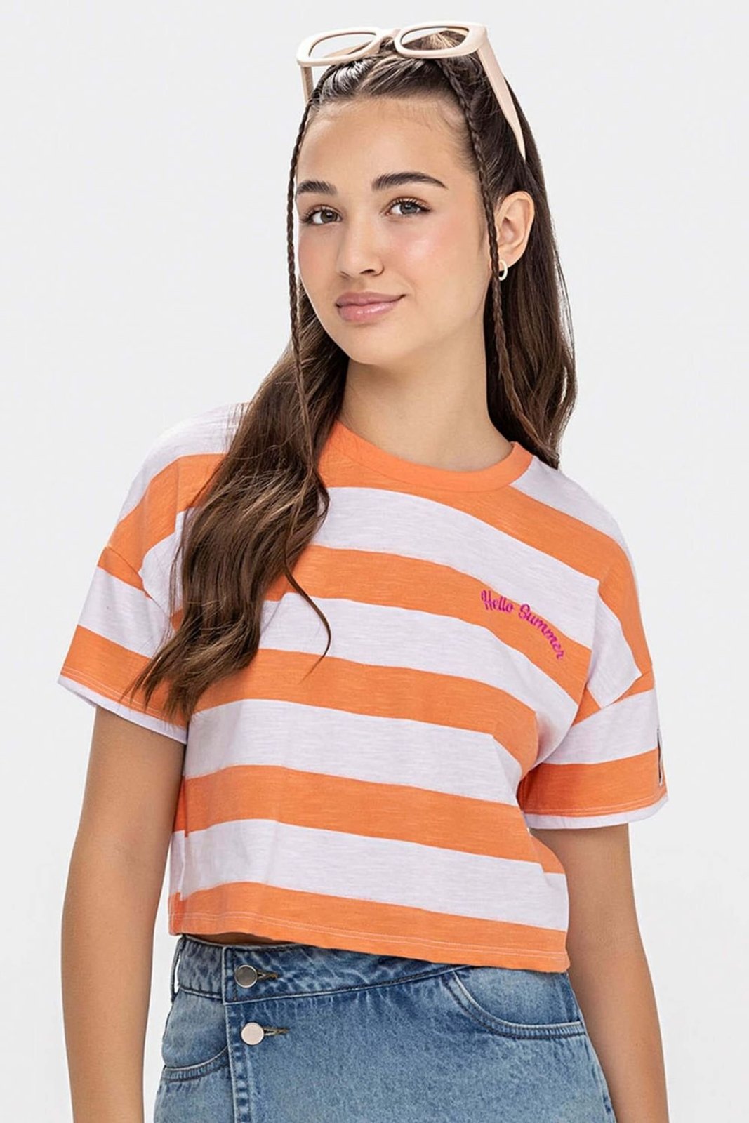 Infantil - Blusa Cropped Juvenil Menina Listrada Beats Laranja
