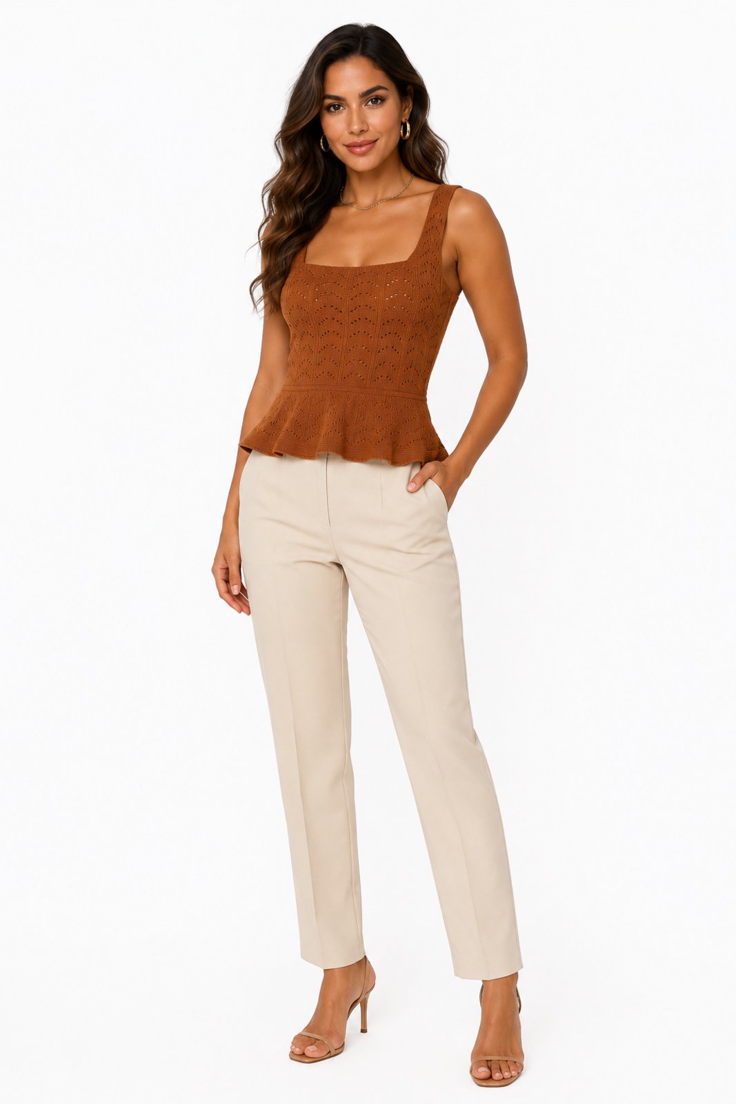Blusa Tricôt D Bell Outlet Fashion Decote Quadrado Canela