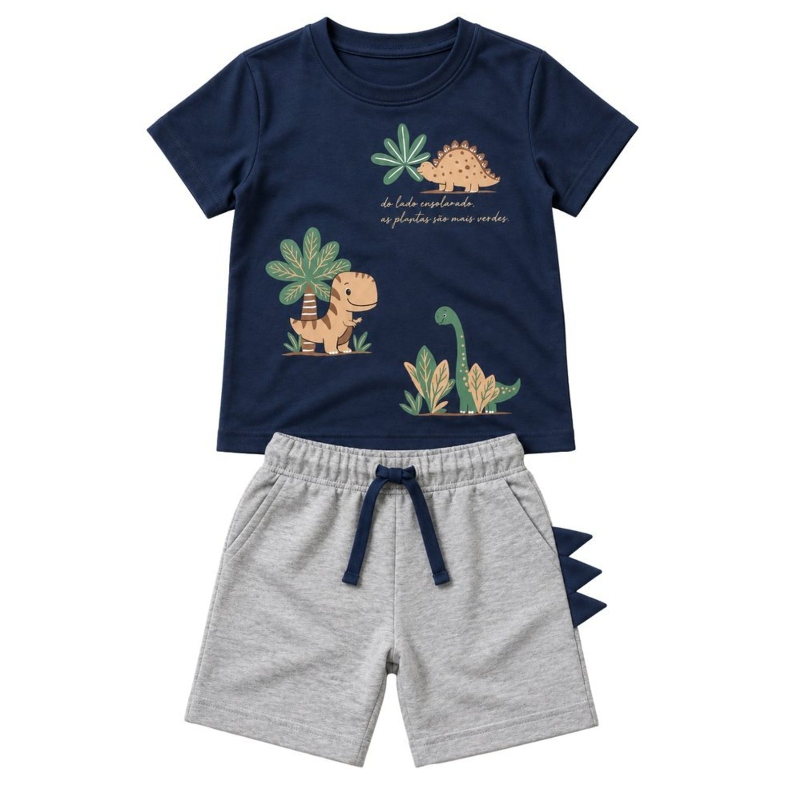Infantil - Conjunto Menino Camiseta Meia Malha Penteada Bermuda Moletinho — foto 3