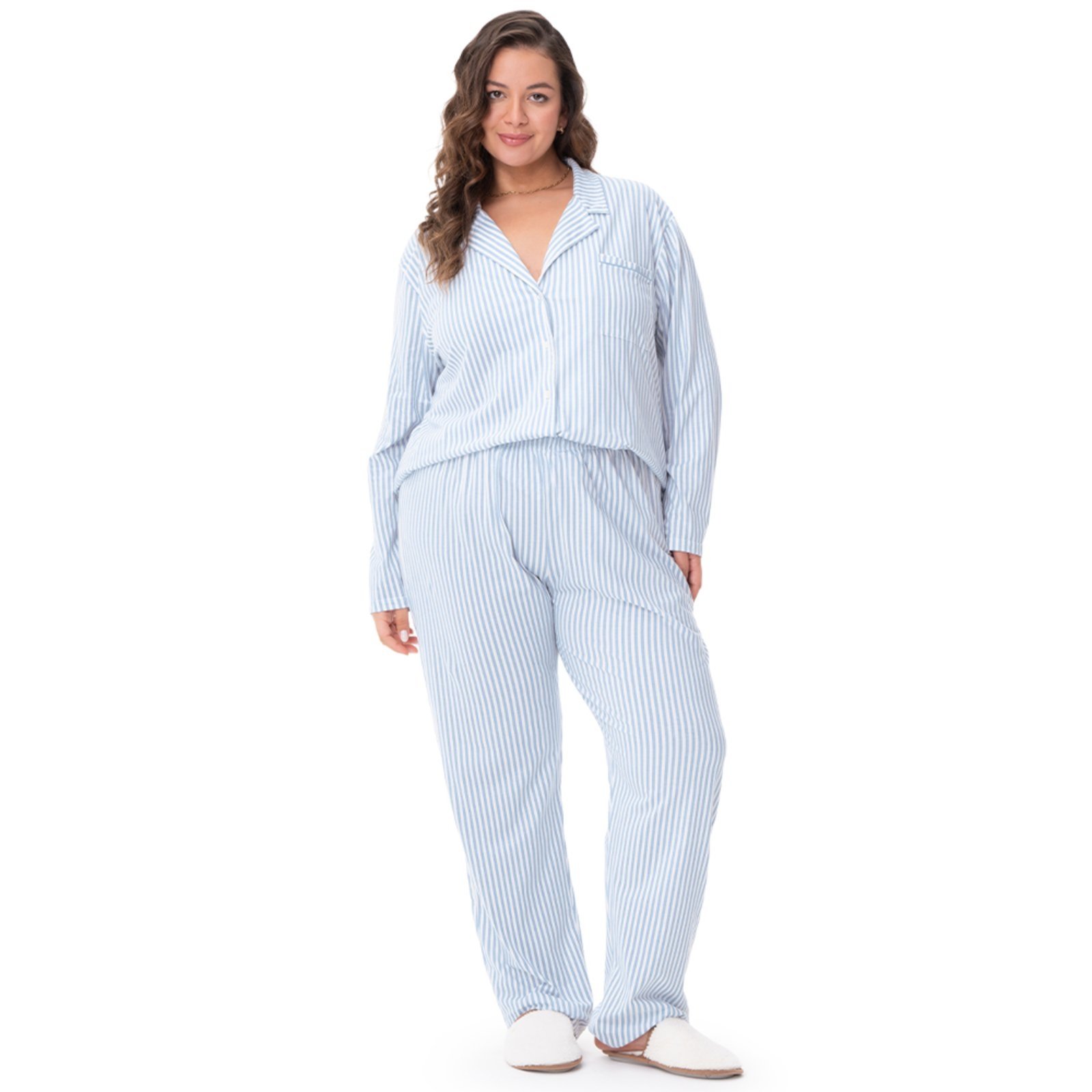 Pijama Longo Americano Plus Size Azul