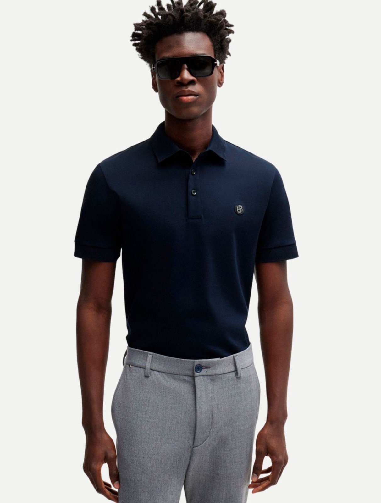 Polo Hugo Boss Masculina Regular Mercerised C-Parris 01 404/4046 Azul Marinho