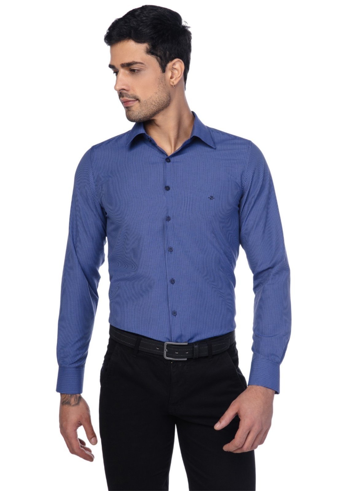 Camisa Social Masculina Slim Listrada Manga Longa – Zuggy-zi