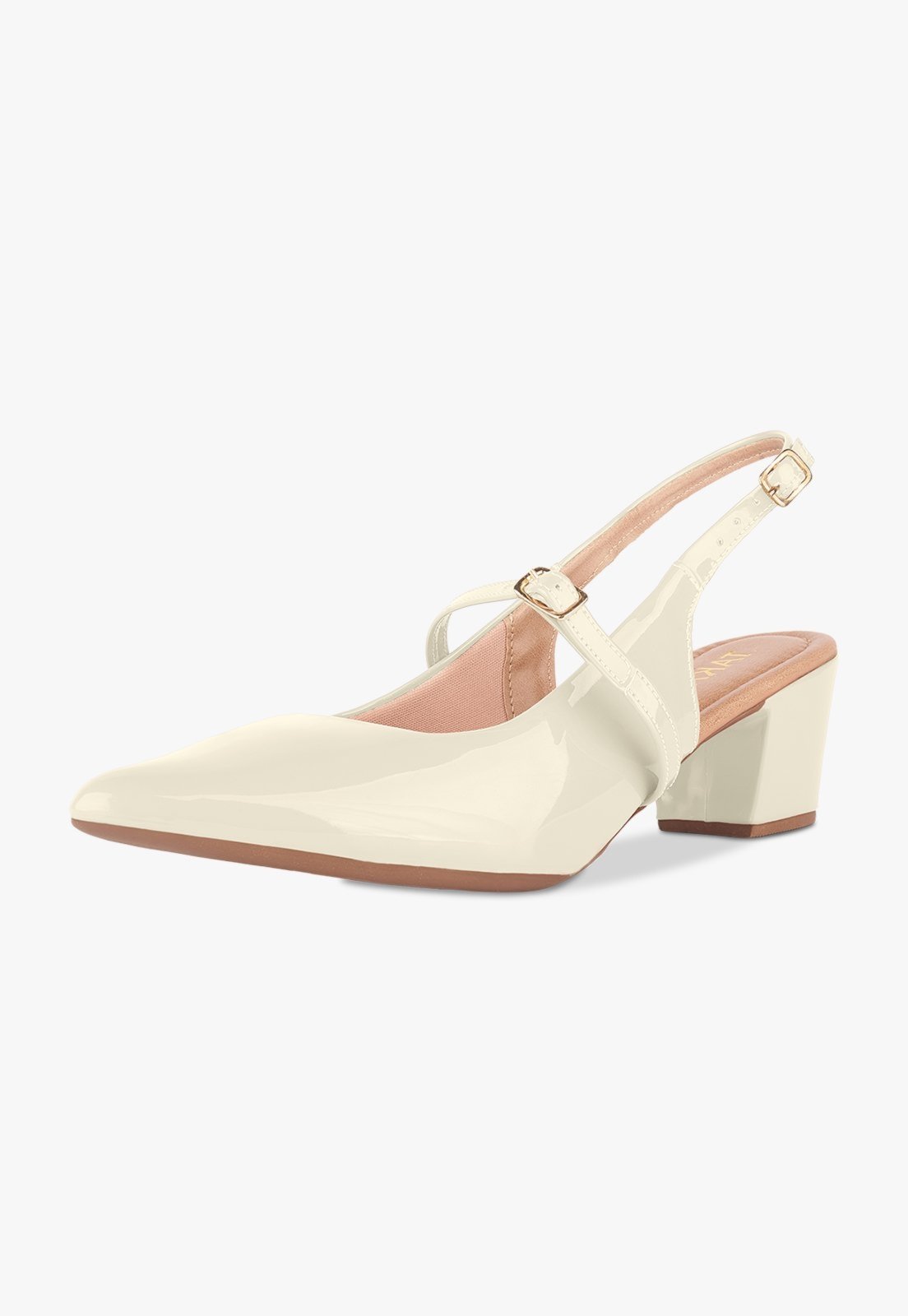 Scarpin Feminino Takata Slingback Salto Baixo Bloco Fivela Mary Jane Off-White