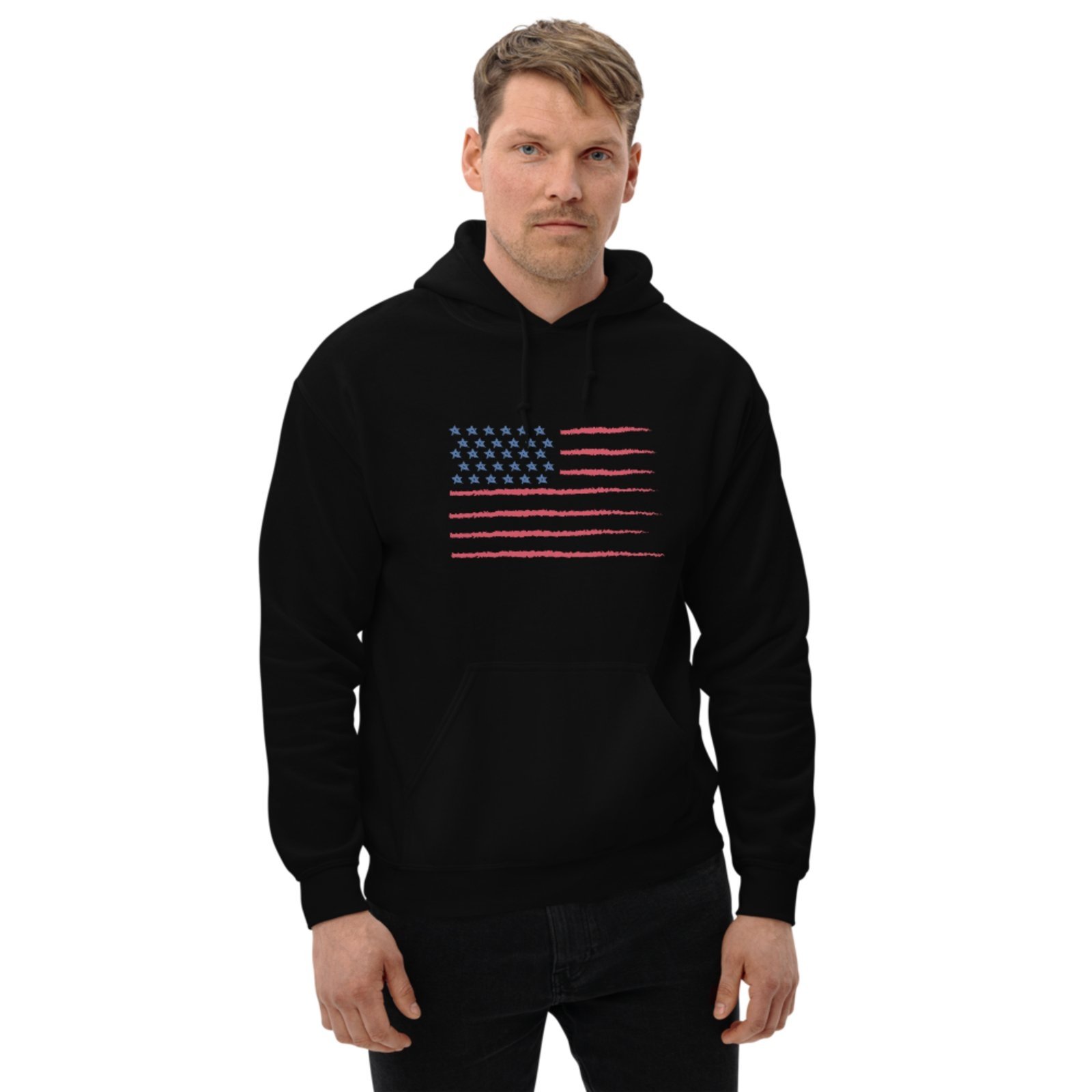 Moletom Flanelado Blusa de Frio Fechado Urbania Moleton Mooboo Masculino Preto estampa USA bandeira americana EUA