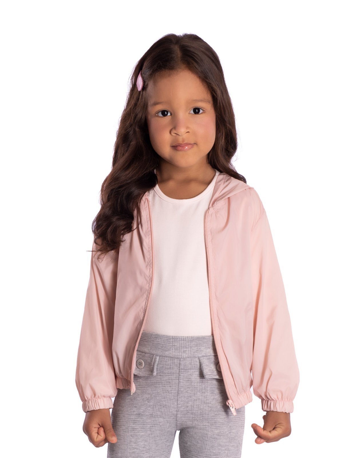 Infantil - Casaco corta-vento com touca rosa