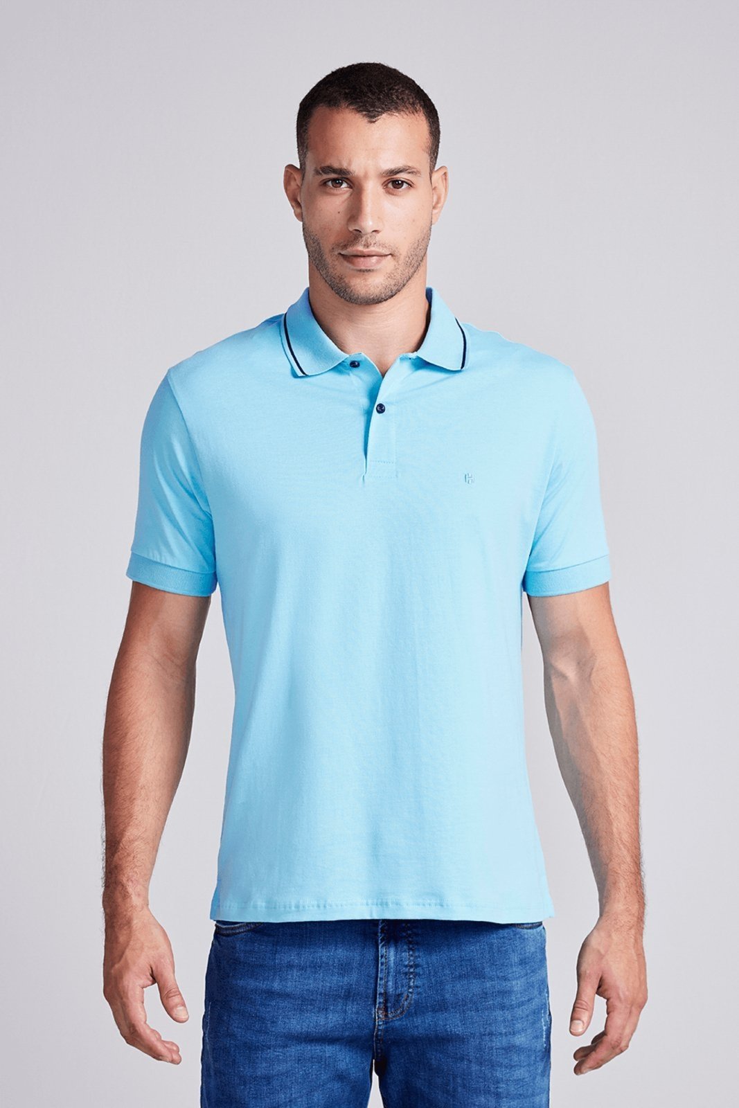HIGHSTIL Polo Manga Curta Comfort Malha Básica - Azul Piscina