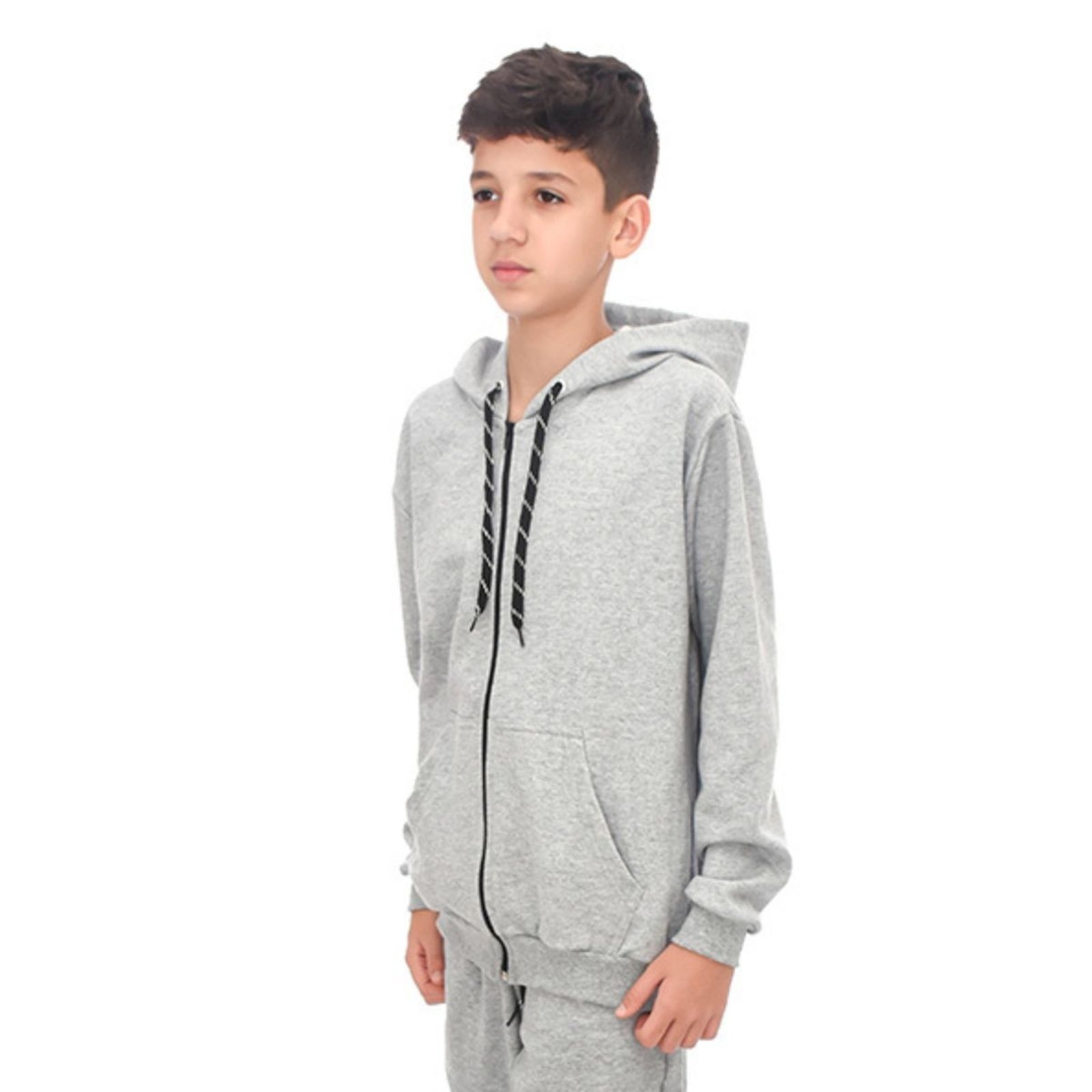 Infantil - Blusa Moletom Com Zíper e Capuz Jaqueta Juvenil Cinza Aliarthe