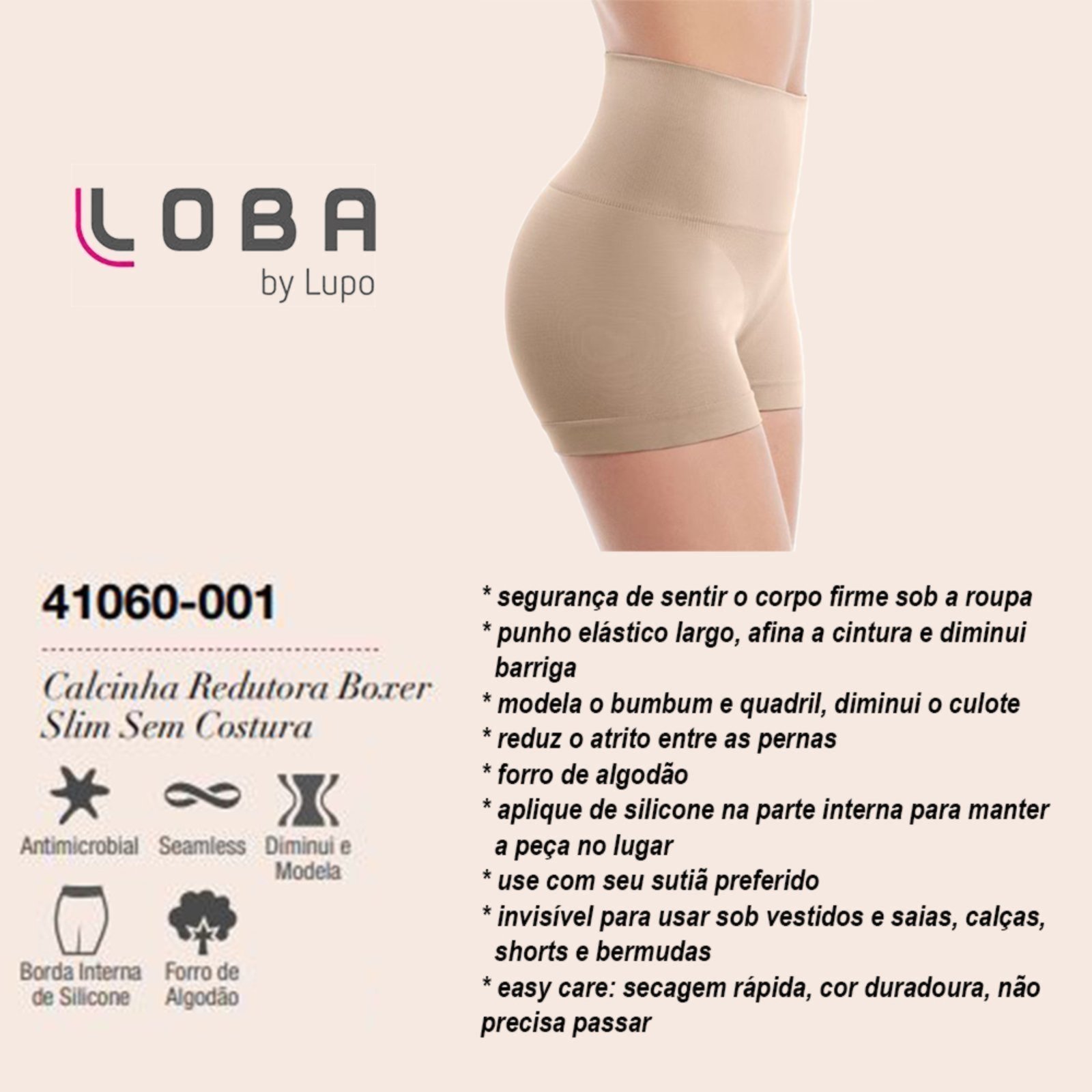Vista 2 Calcinha Loba Redutora Boxer Slim Sem Costura NATURAL PEACH Lupo bege natural Lupo bege natural