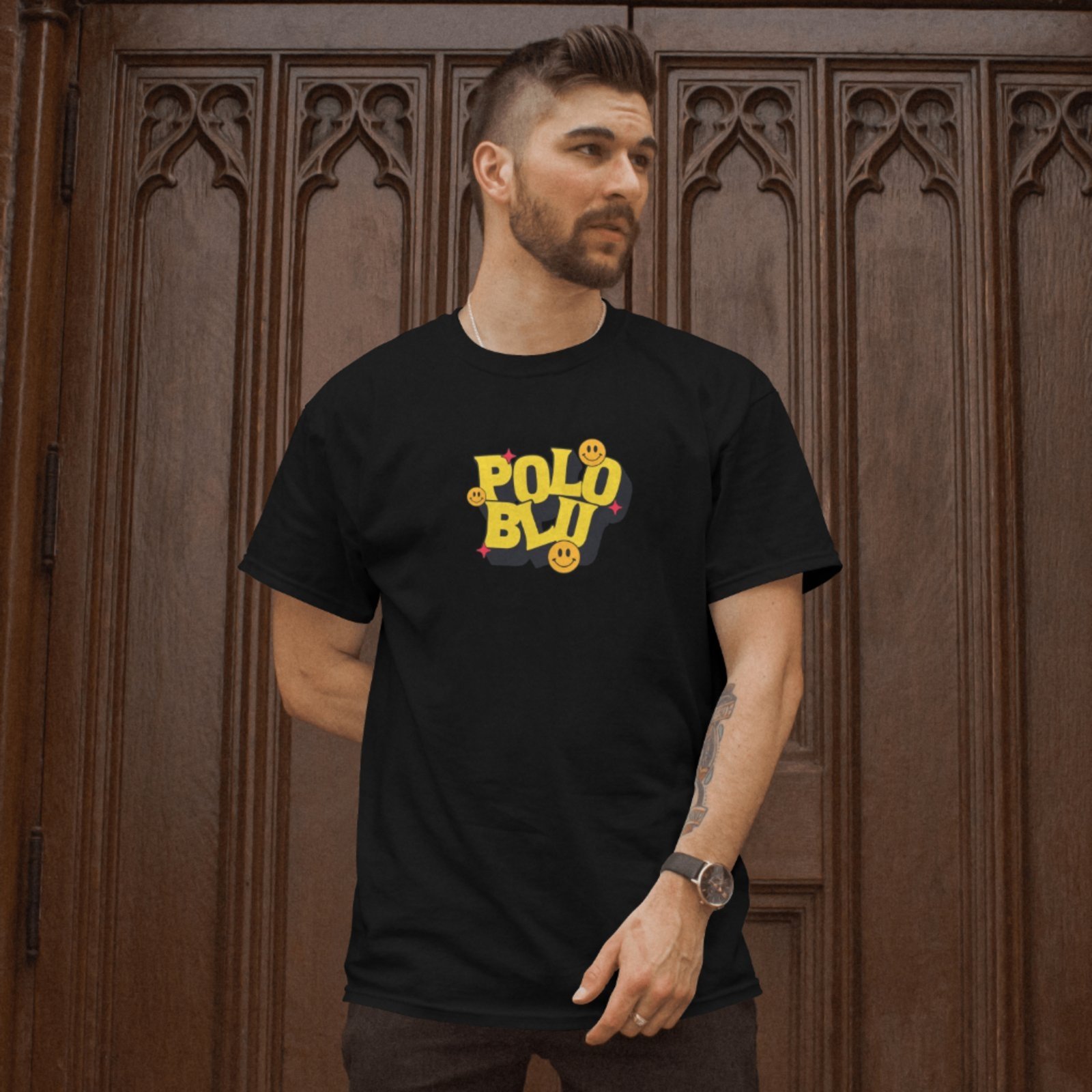 Camiseta Masculina Polo Blu Smile Moderna em Algodão Preta do P ao G1