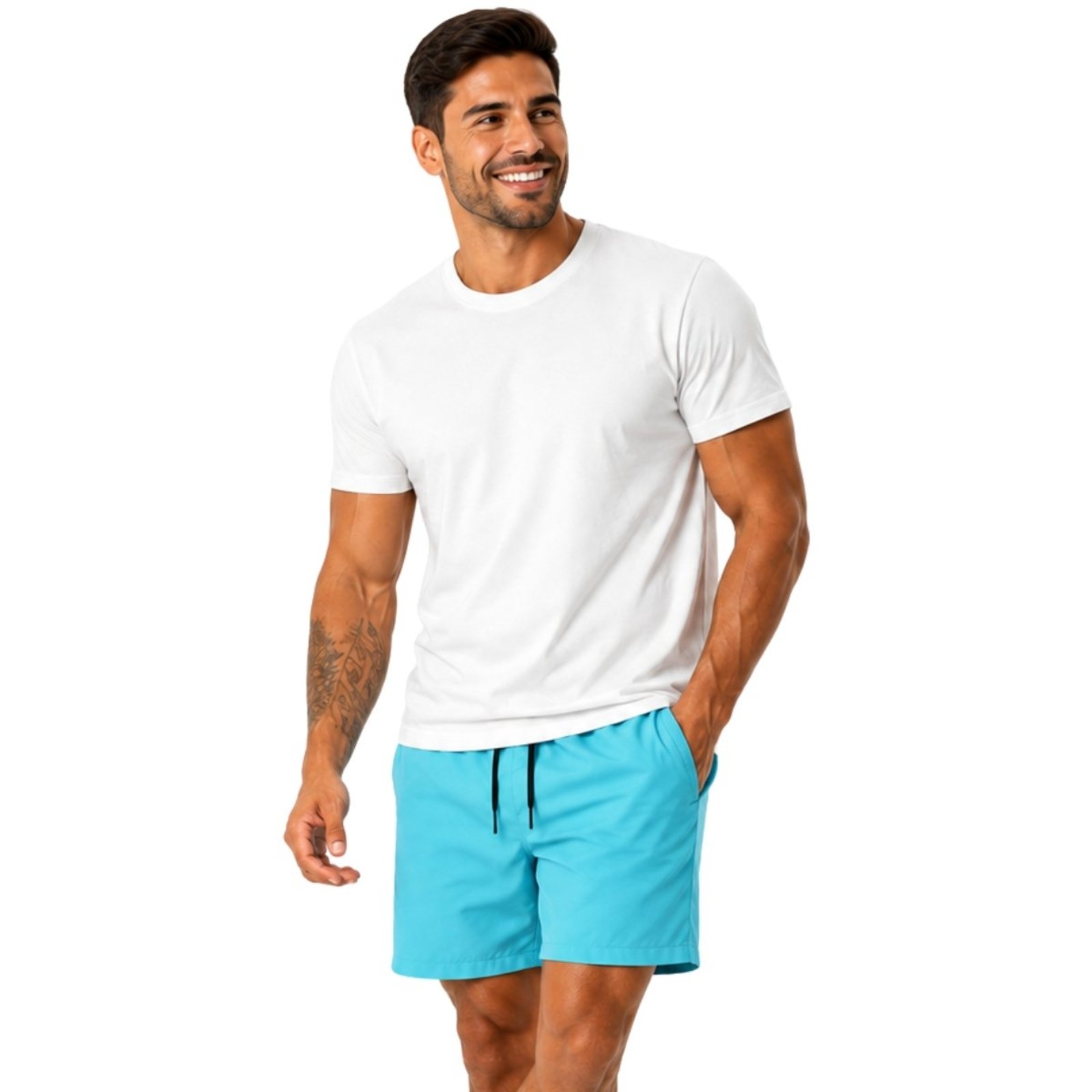 Conjunto Masculino Camiseta Lisa Algodão e Short Tactel Leve