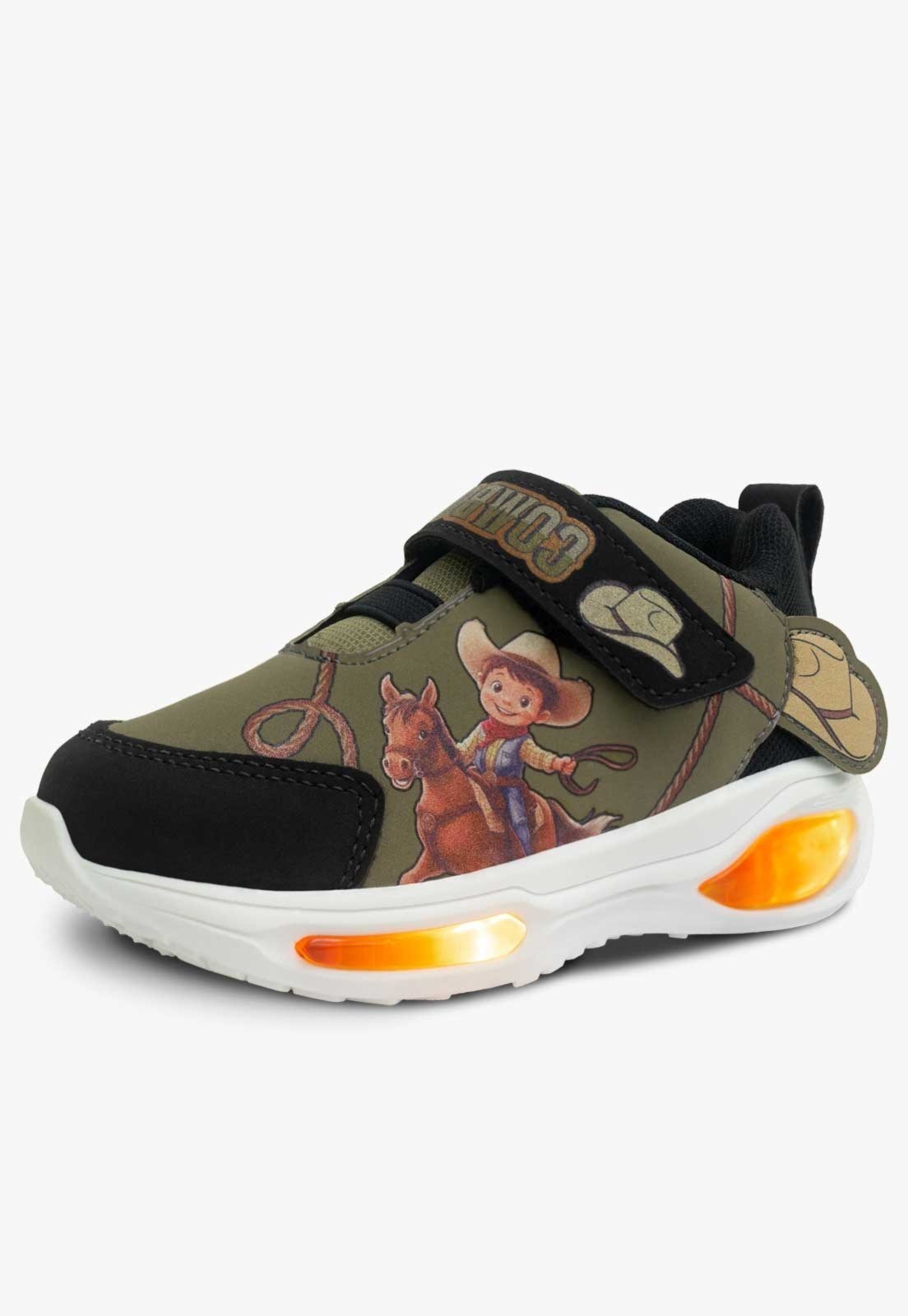 Vista 2 Infantil - Tênis Com Led Pópidi Cowboy Menino Xerife Preto bege Pópidí bege