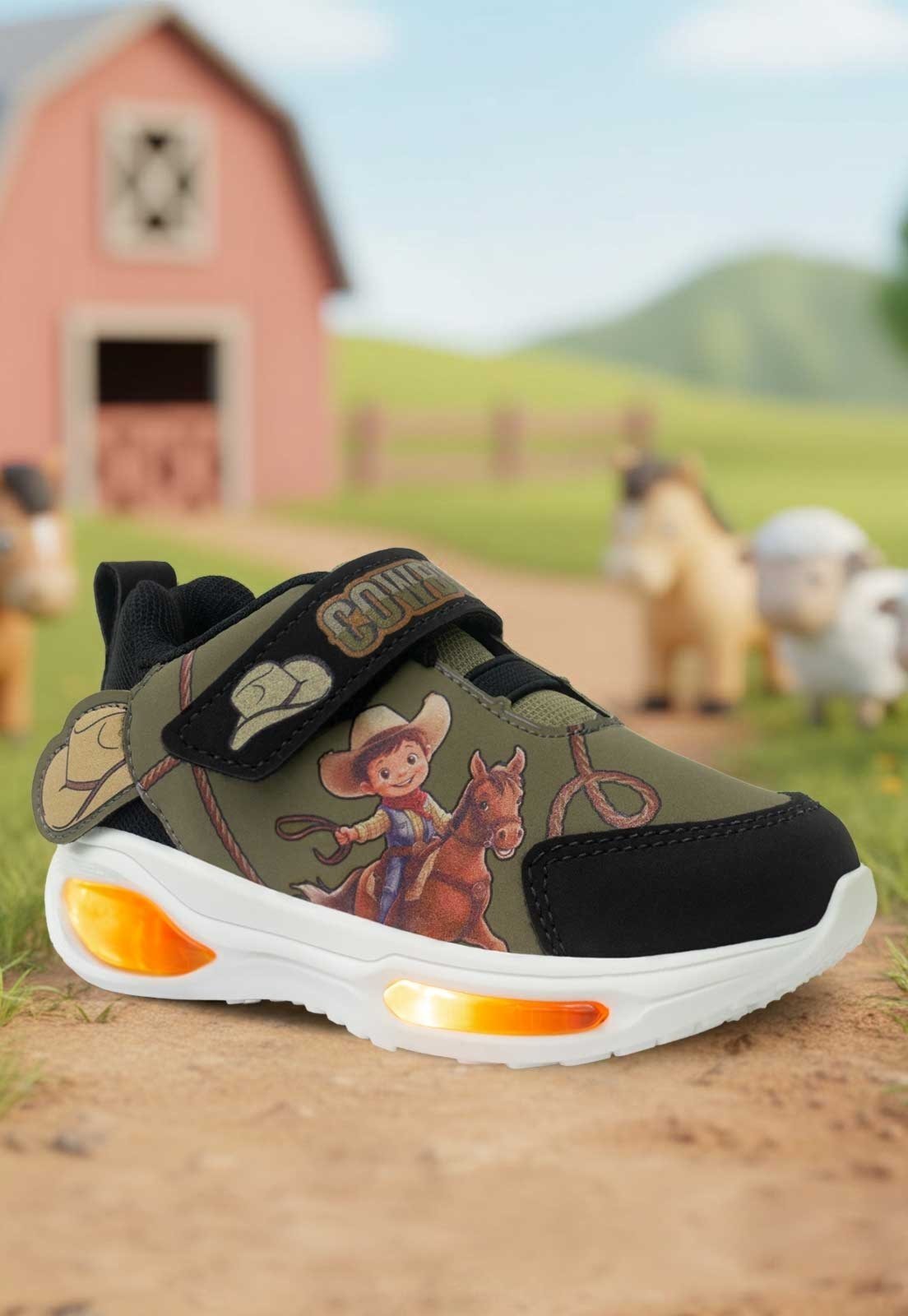 Vista 3 Infantil - Tênis Com Led Pópidi Cowboy Menino Xerife Preto bege Pópidí bege