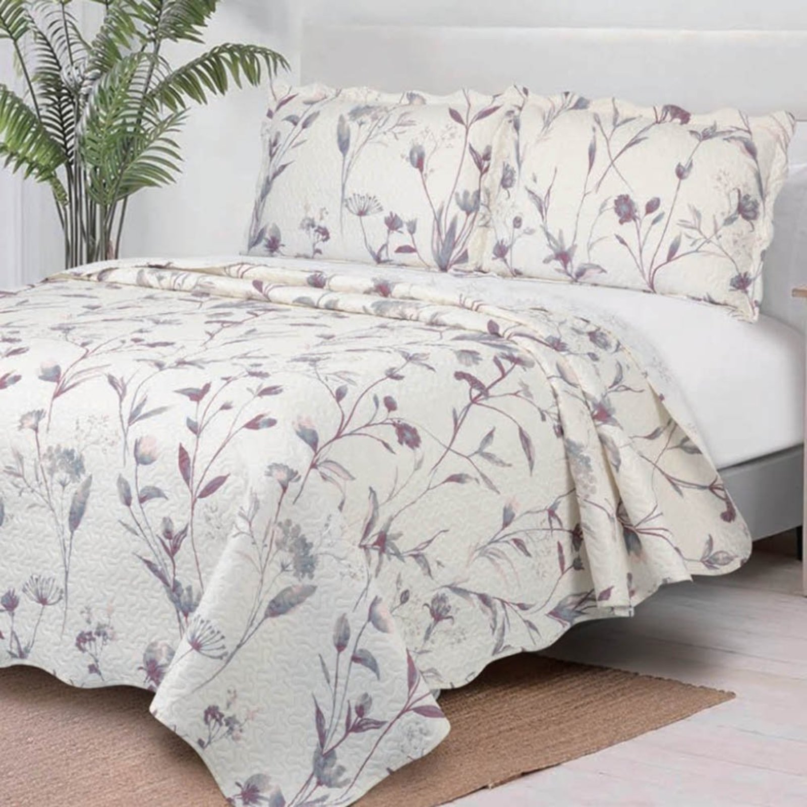 Kit Cobre Leito Evolution Casal Estampado Floral Dupla Face Colcha 3 Peças Sandy