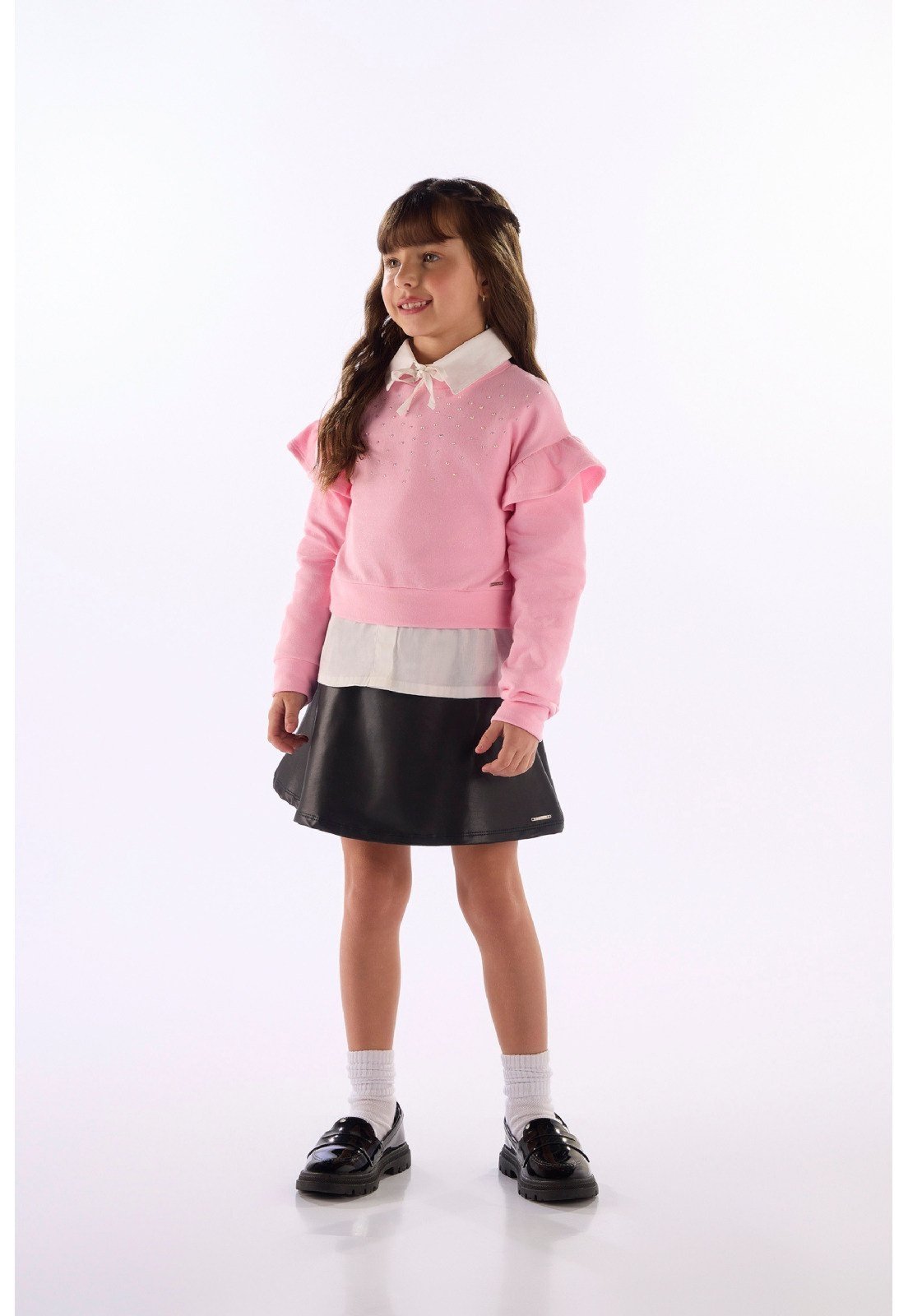Infantil - Blusão Molecotton Babado Strass Quimby Rosa