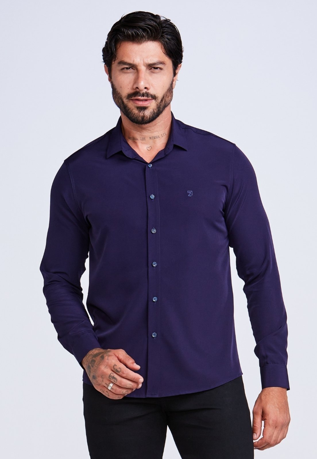 Camisa Social Masculina Daze Modas Manga Longa Azul Marinho
