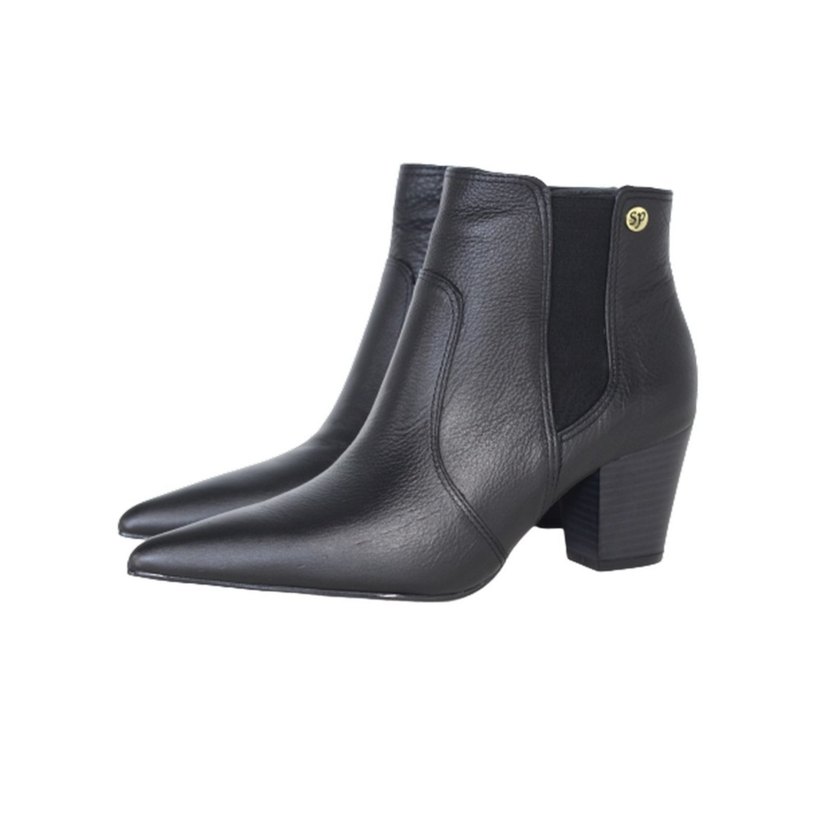 Bota Feminina Chelsea Cano Curto Couro Salto 6 CM Preto Spinelli