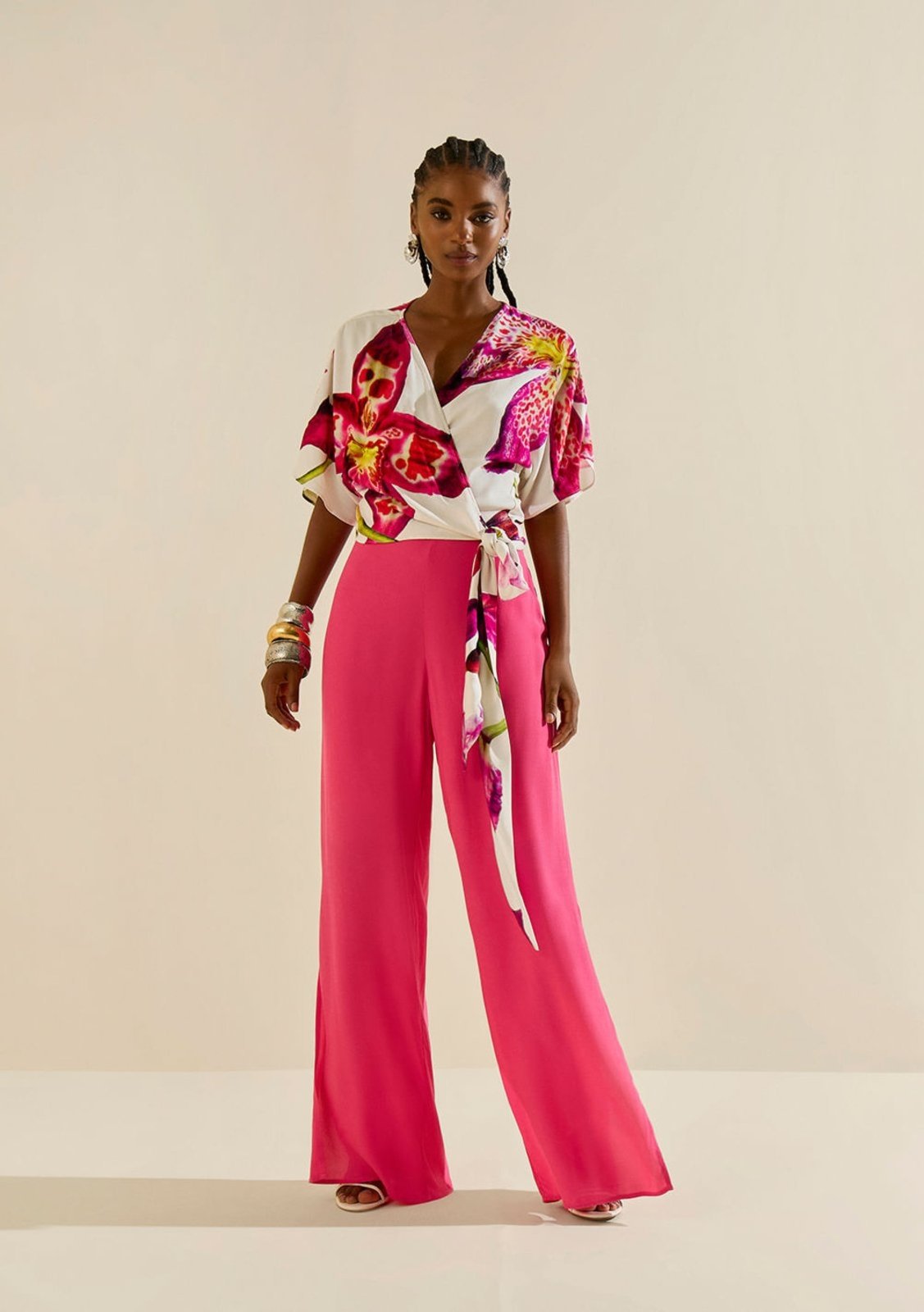 Calça Morena Rosa Pantalona Alta Rosa