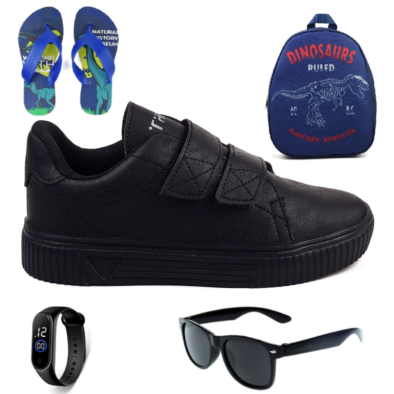 Vista 2 Infantil - Tenis Casual Meninos SapaTenis Calce Facil + Mochila Chinelo Oculos e Relogio CALCADOS LGHT LIGHT preto CALCADOS LGHT LIGHT preto