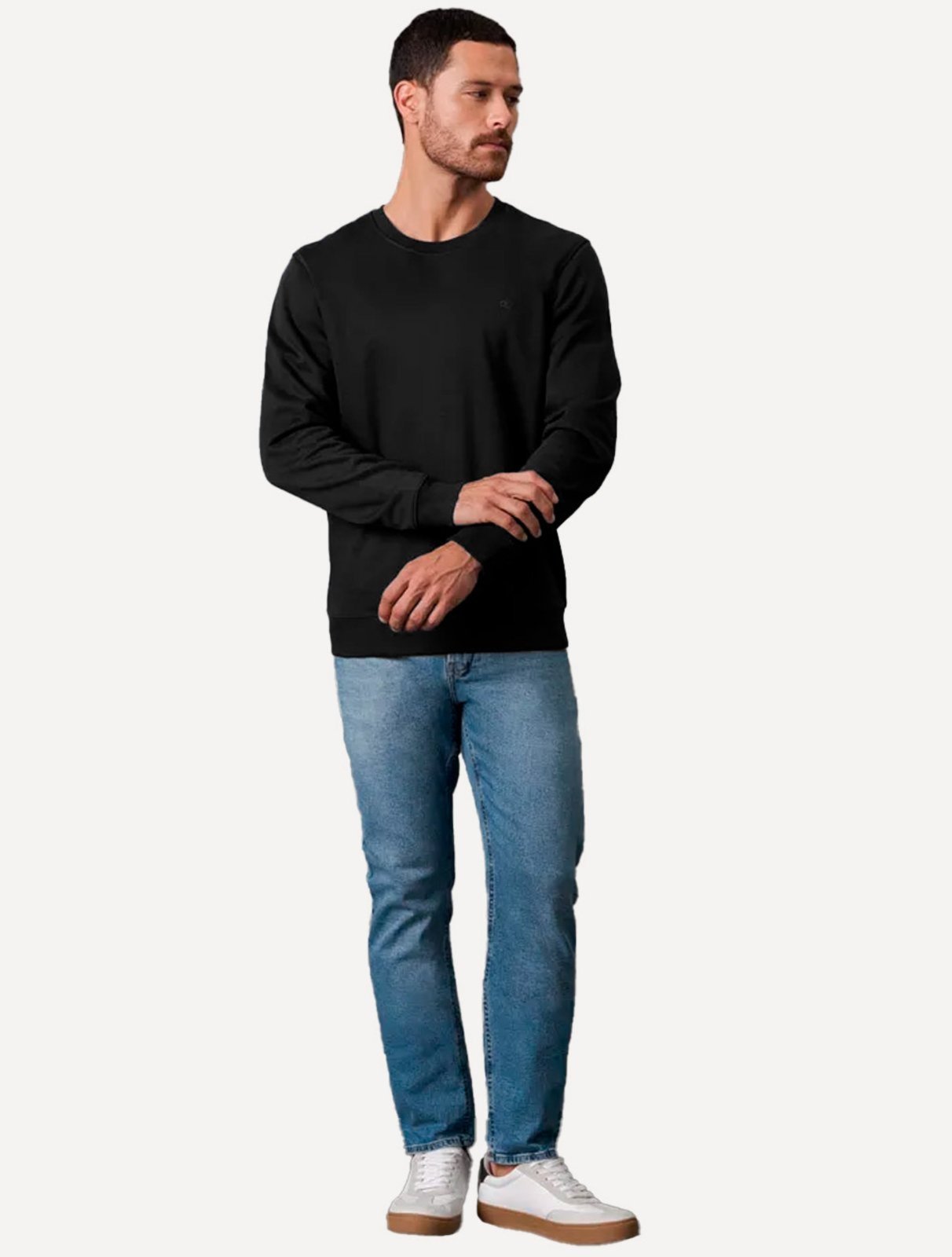 Moletom Calvin Klein Jeans Masculino Crewneck CK Small Bordado Preto